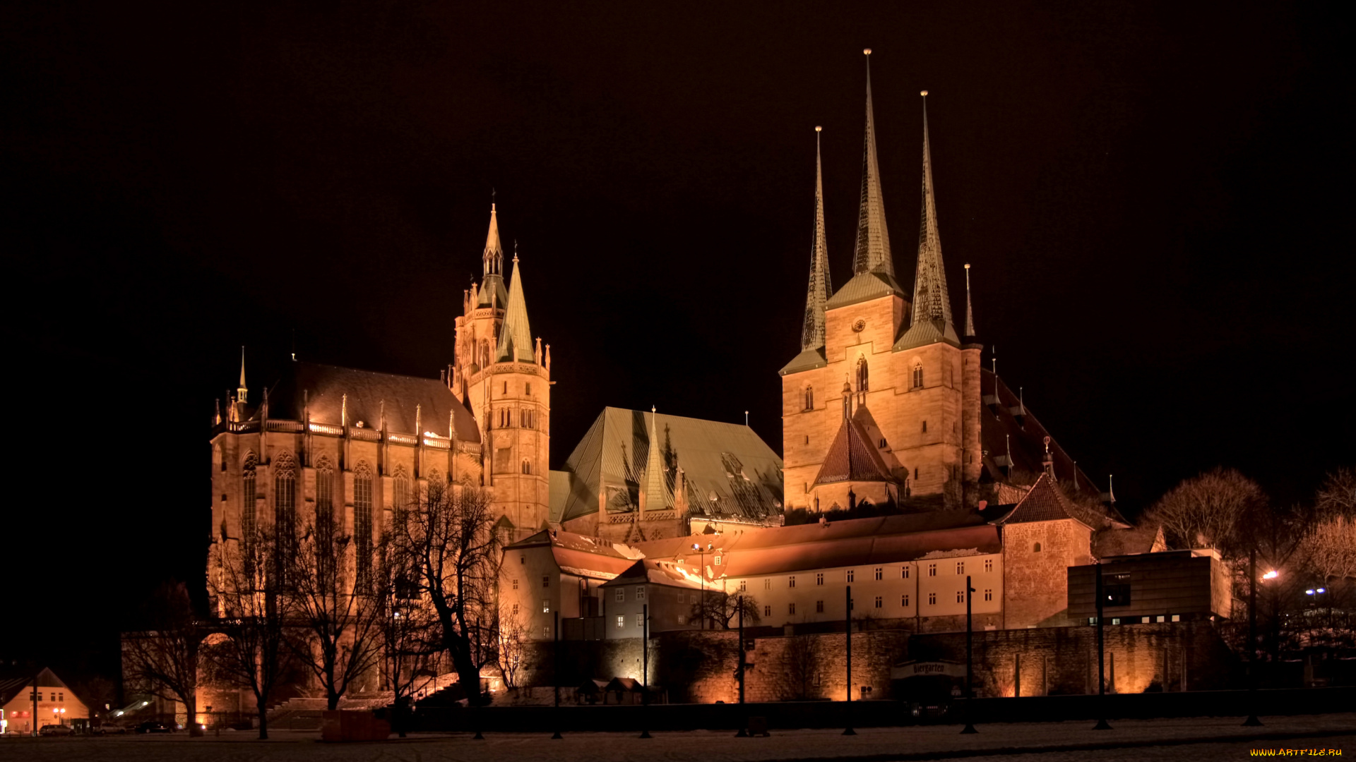 города, -, огни, ночного, города, ночь, огни, храм, эрфурт, дома