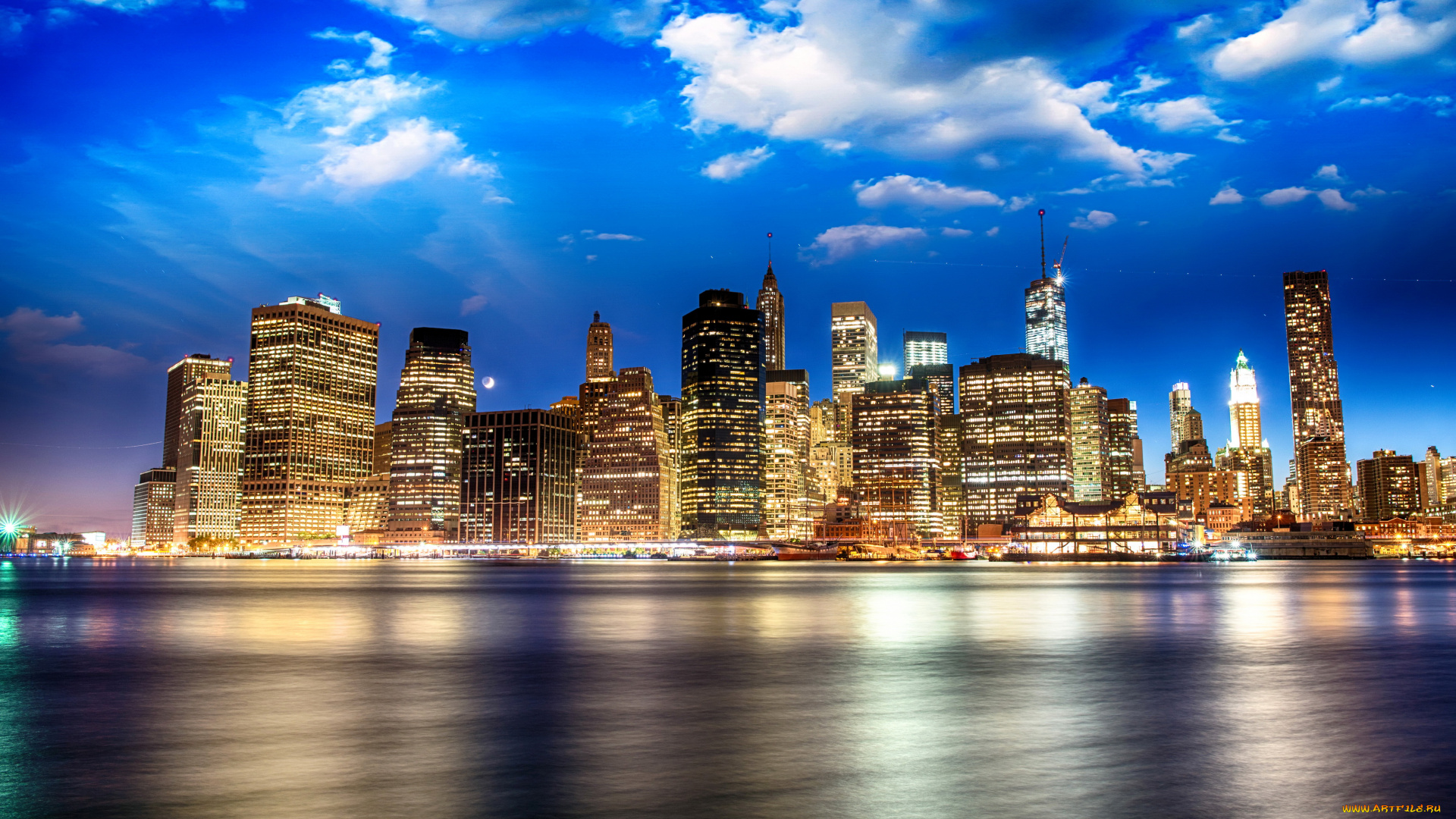 города, нью-йорк, , сша, небо, река, небоскребы, нью, йорк