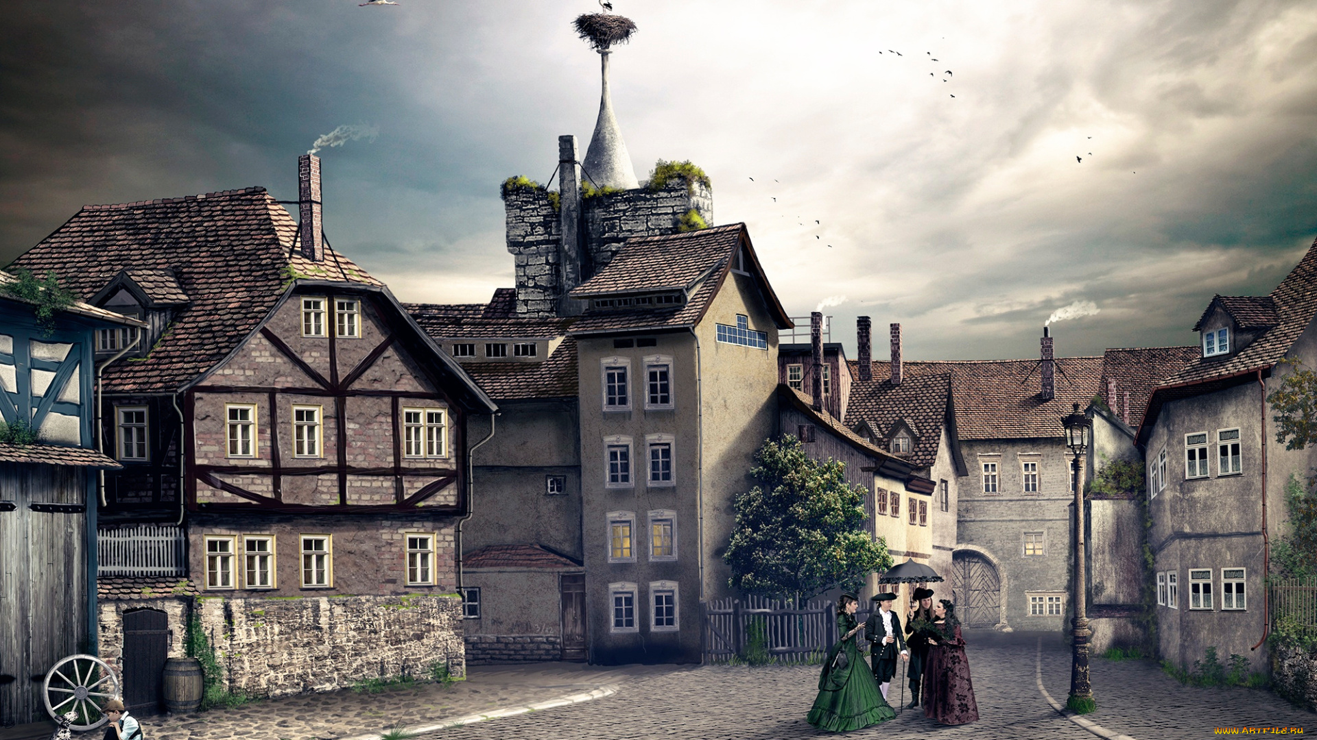 разное, компьютерный, дизайн, германия, graben, langensalza, город, vintage