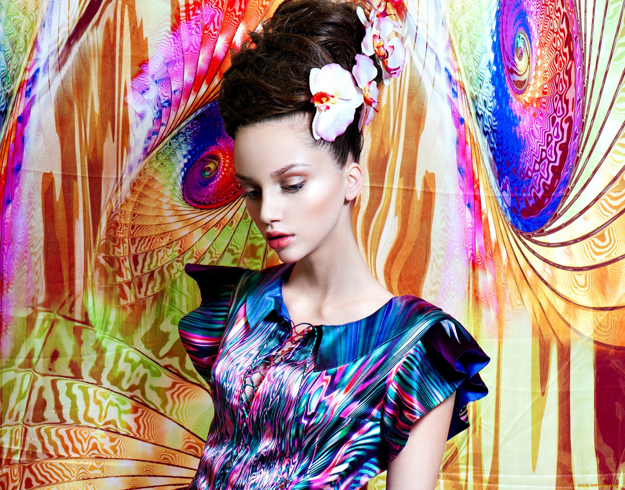 девушки, -unsort, , брюнетки, , шатенки, лицо, макияж, прическа, платье, девушка, абстракция, фон