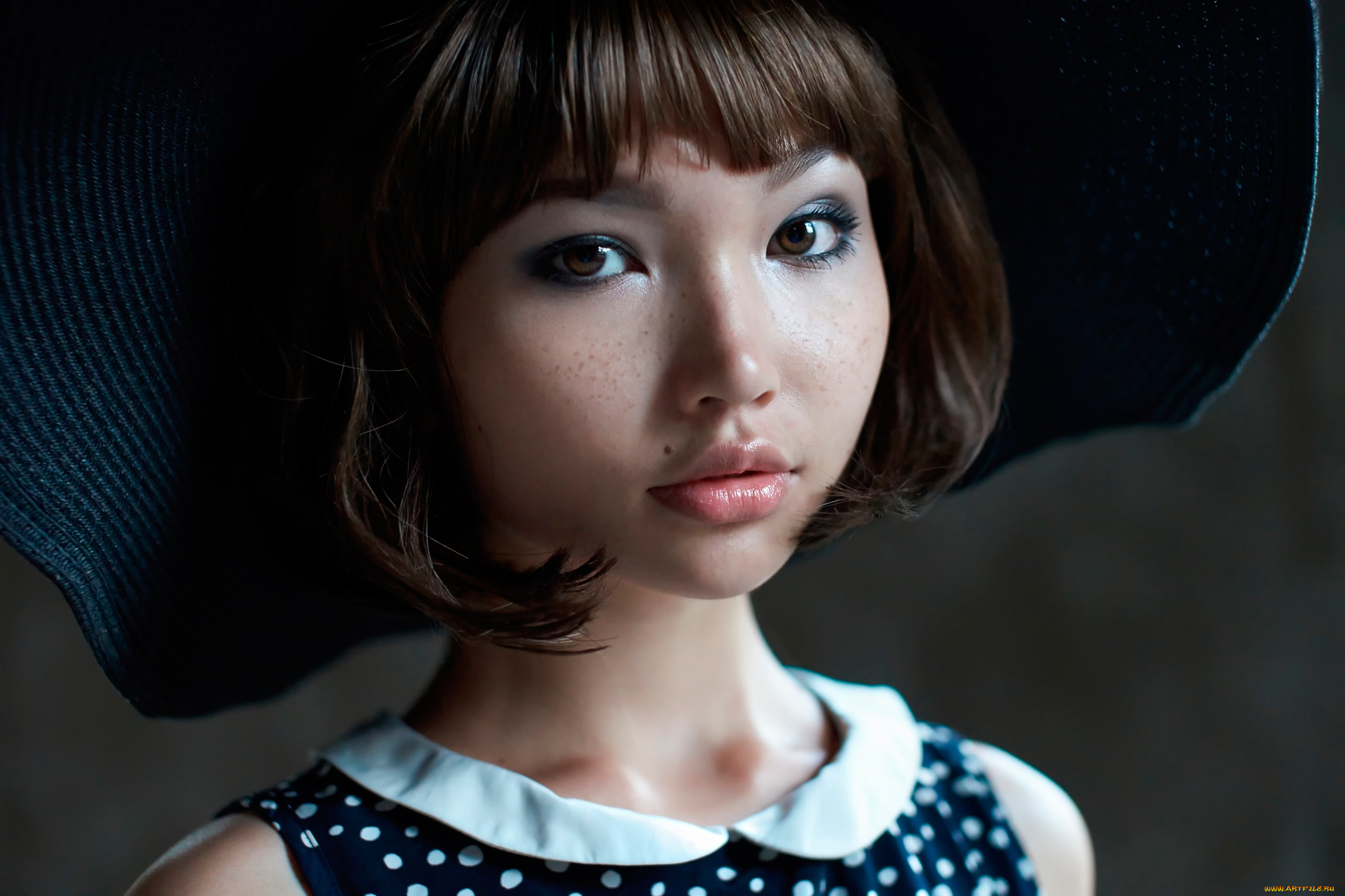 девушки, -unsort, , лица, , портреты, карина, веснушки, губки, горошек, шляпка, кареглазая