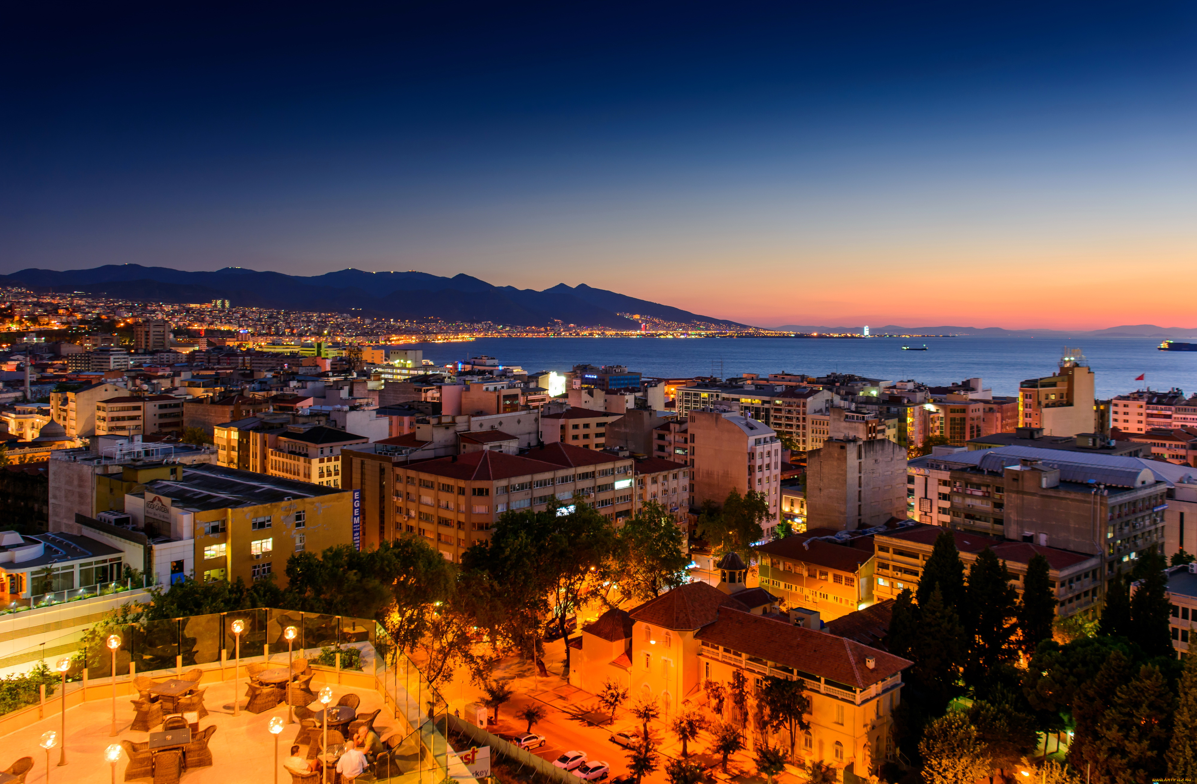 измир, турция, города, -, панорамы, дома, турция, измир, море, закат, панорама