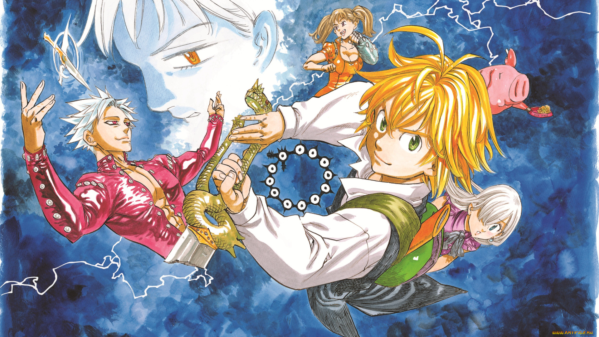 аниме, nanatsu, no, taizai, мелиодас, бан, элизабет, диана, кинг