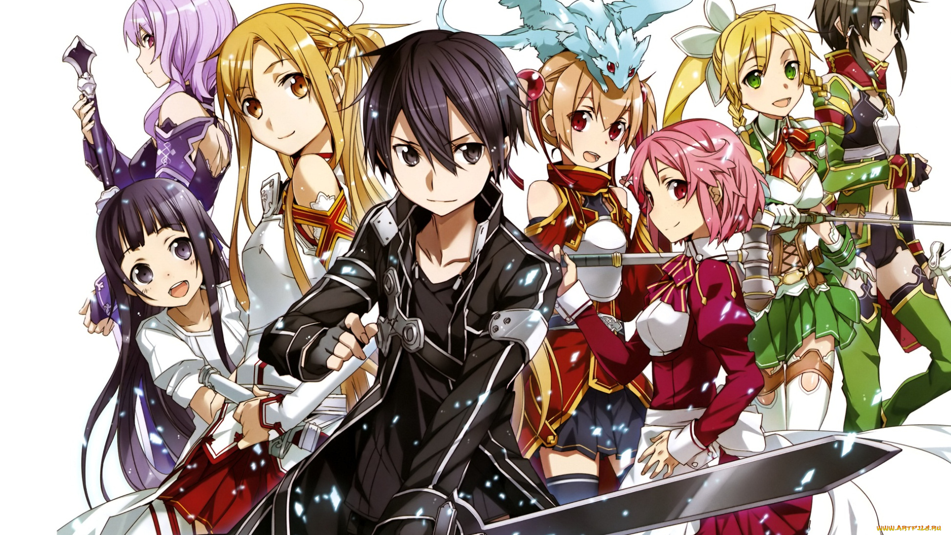 аниме, sword, art, online, кирито, девочки, сион, асуна
