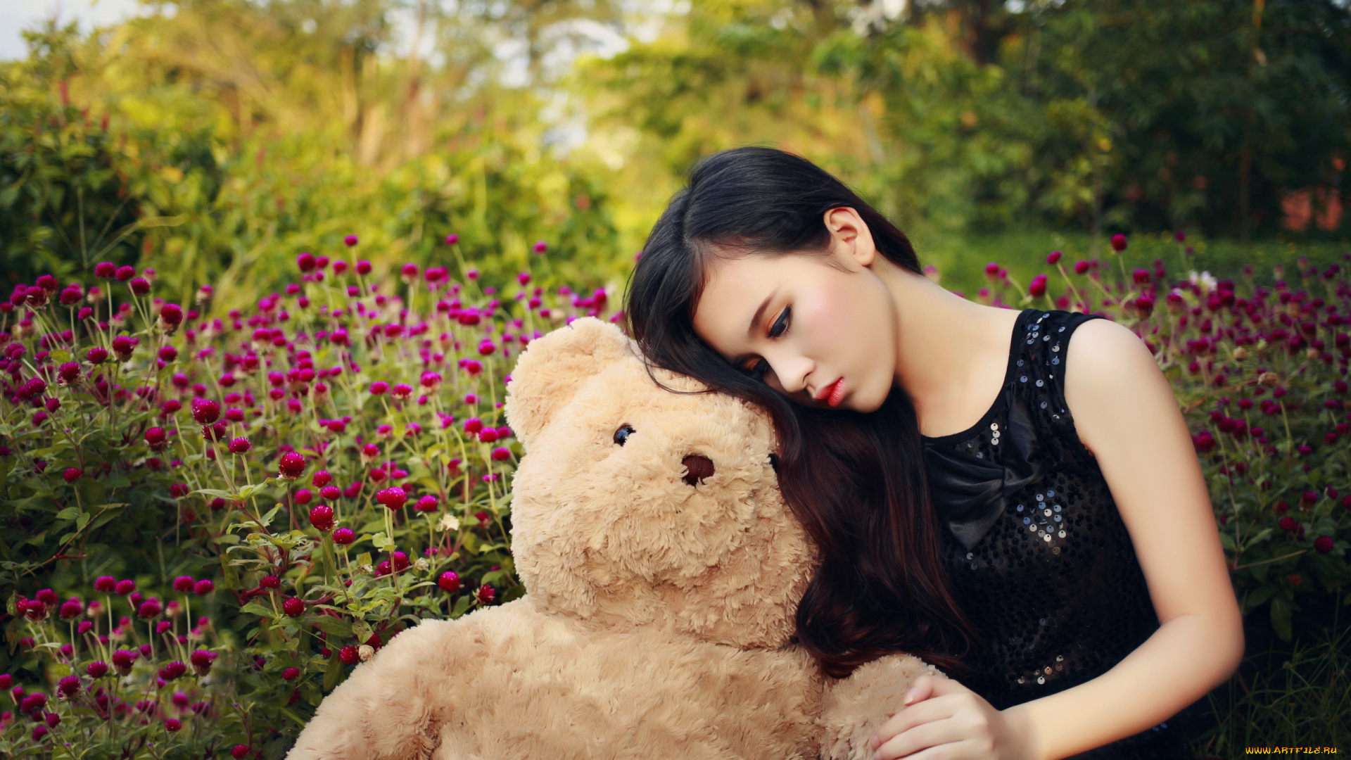 девушки, -unsort, , азиатки, азиатка, девушка, взгляд, мишка