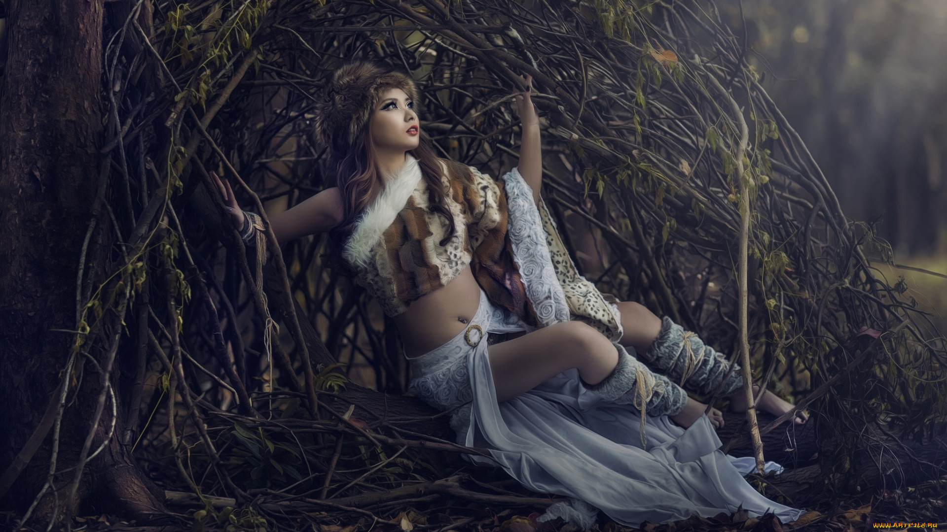 девушки, -unsort, , азиатки, азиатка, модель, поза, мех, шапка, шалаш, стиль