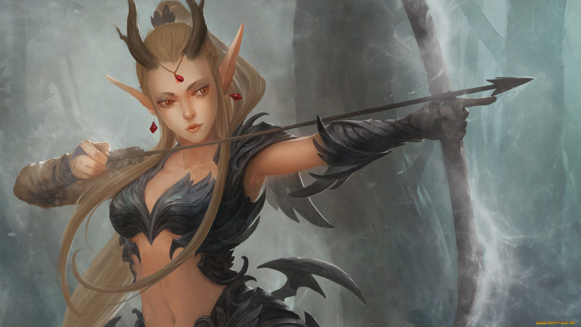 фэнтези, эльфы, эльф, девушка, лук, стрела