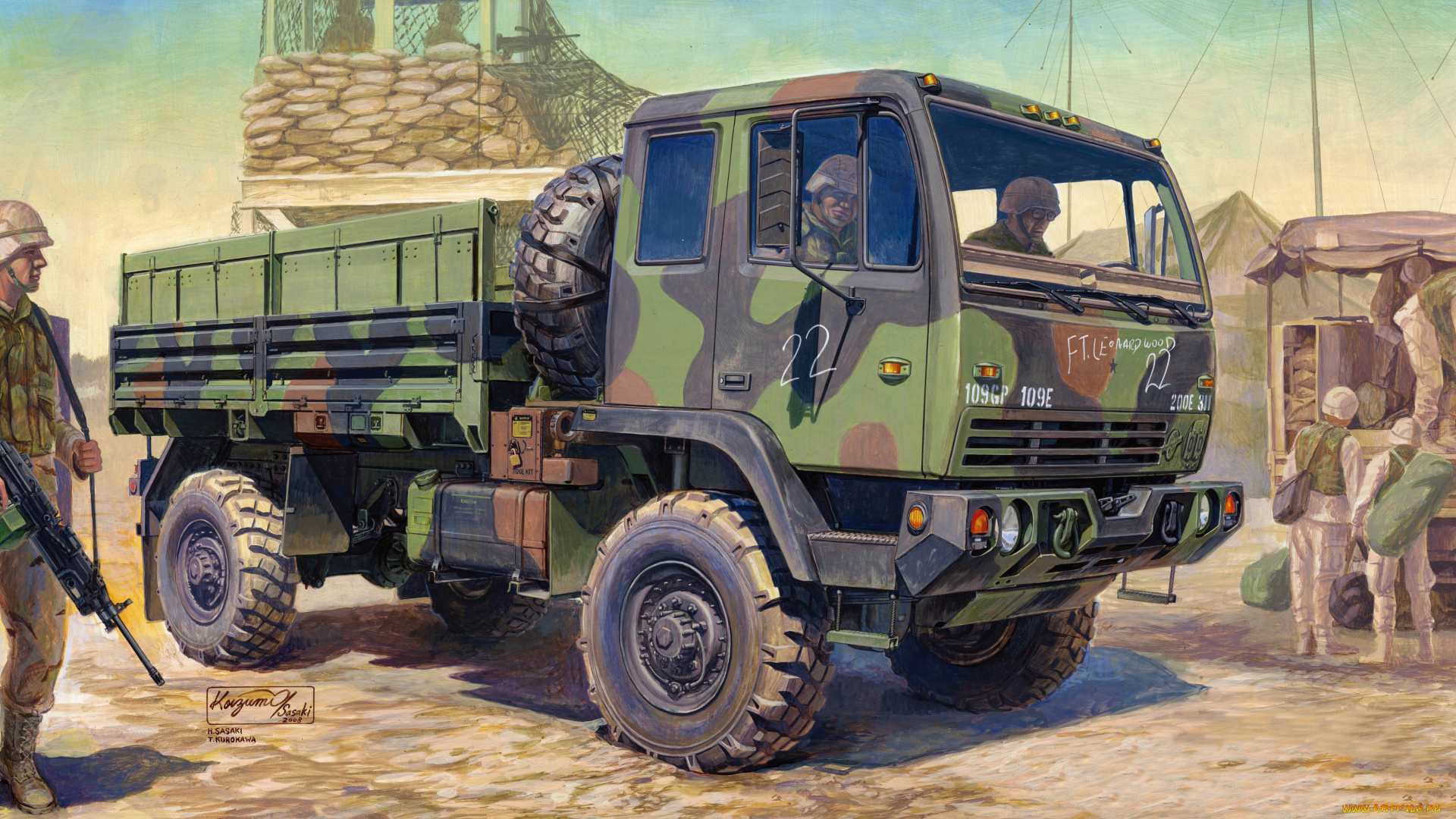 рисованное, армия, солдаты, автомобиль