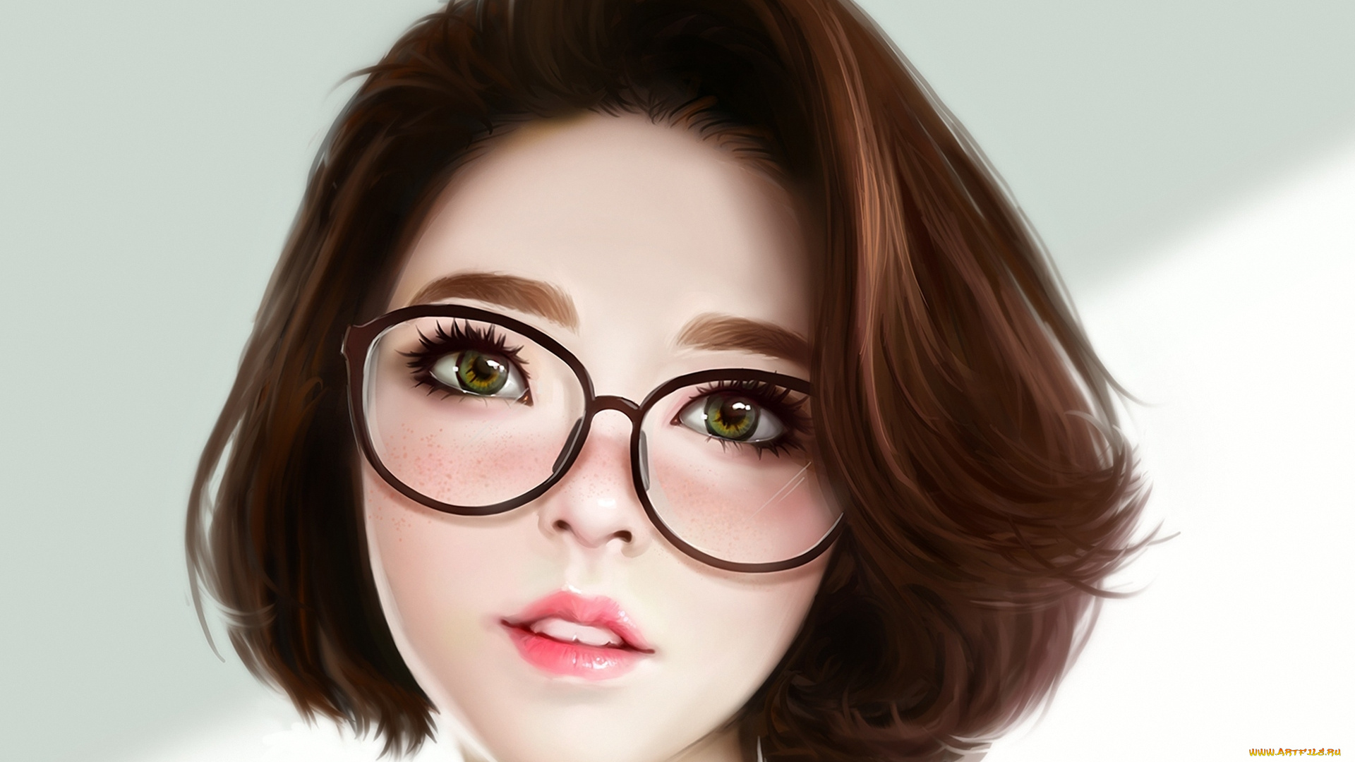 рисованное, люди, лицо, арт, девушка, asian, красота, очки, взгляд