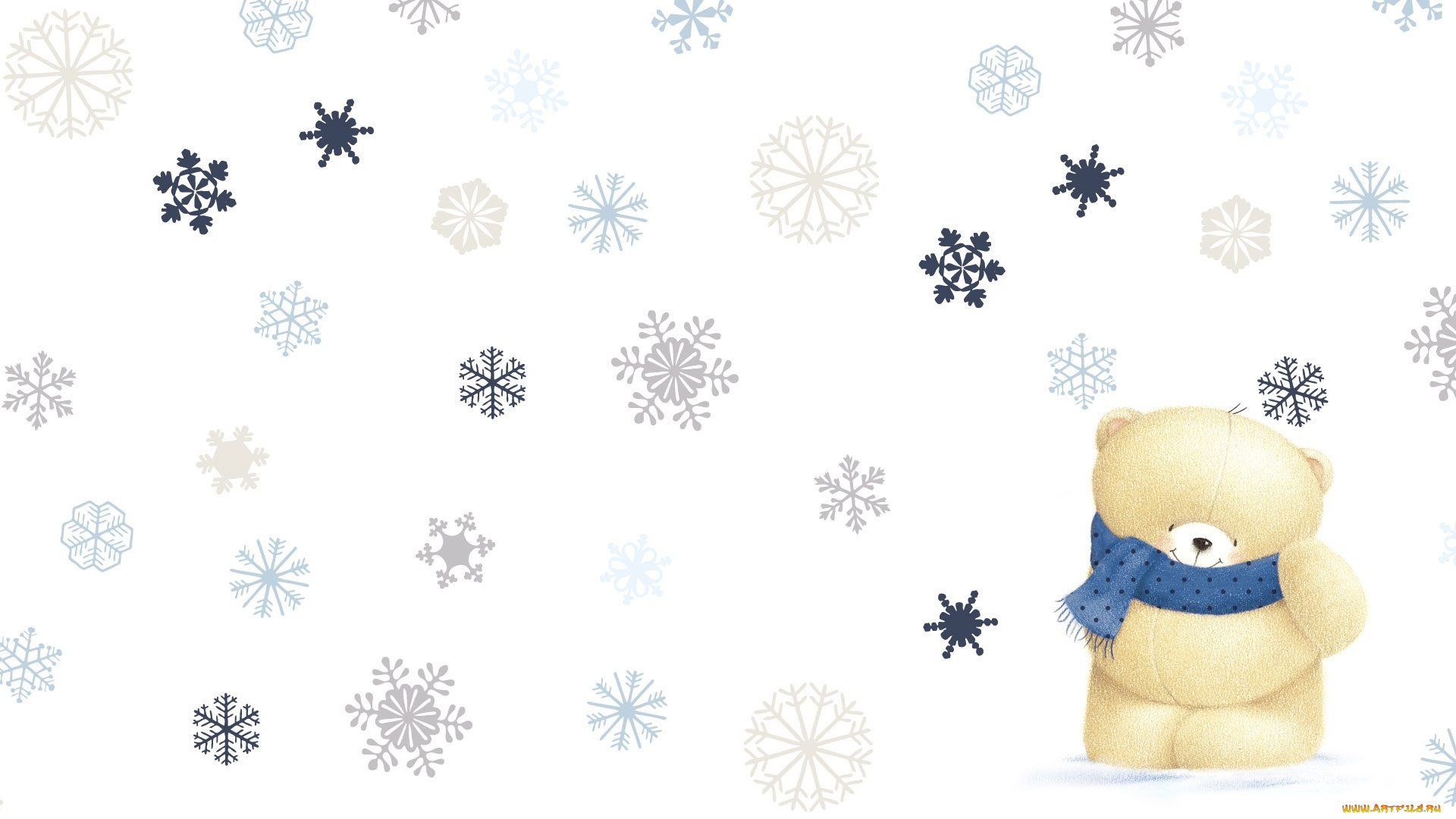 рисованное, мишки, тэдди, шарфик, зима, снежинки, мишка