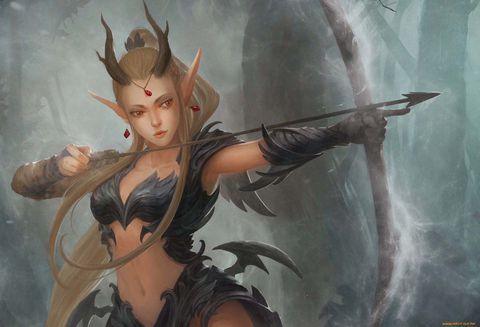 фэнтези, эльфы, эльф, девушка, лук, стрела