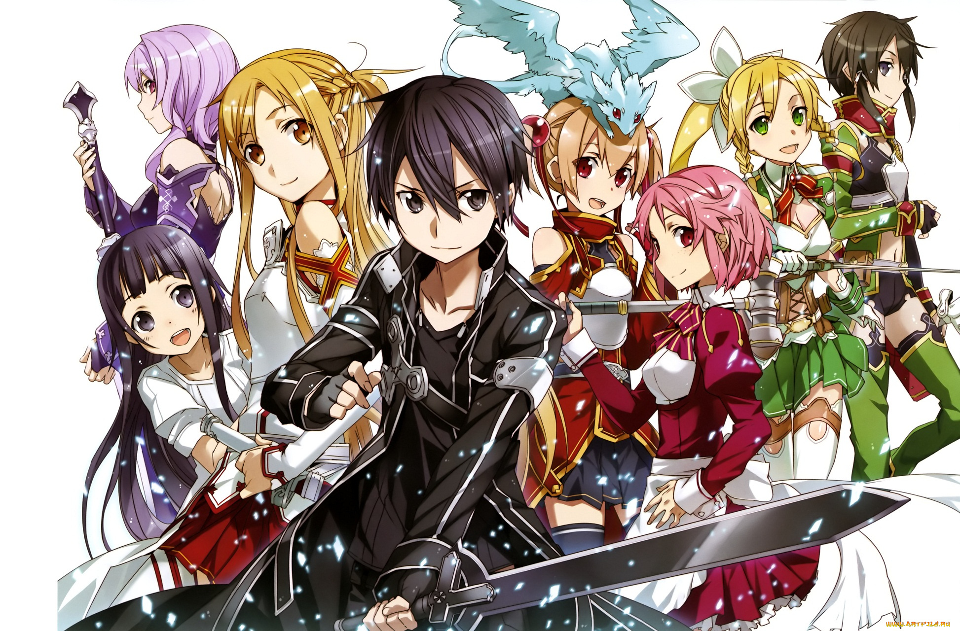 аниме, sword, art, online, кирито, девочки, сион, асуна