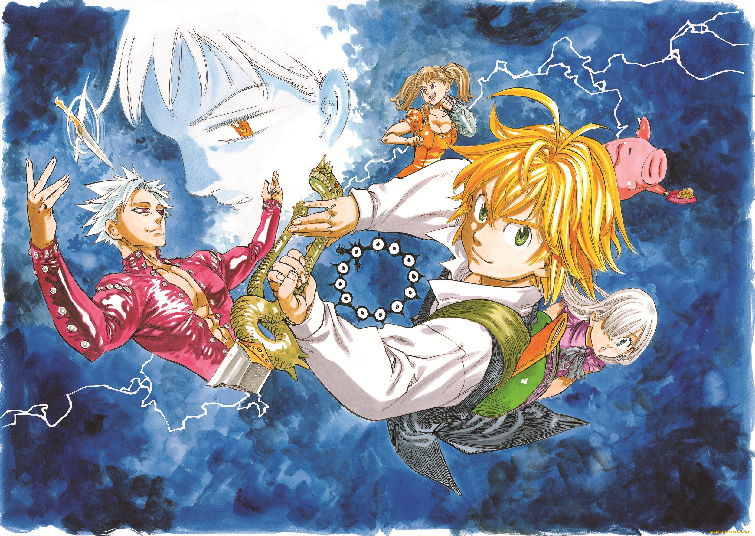 аниме, nanatsu, no, taizai, мелиодас, бан, элизабет, диана, кинг