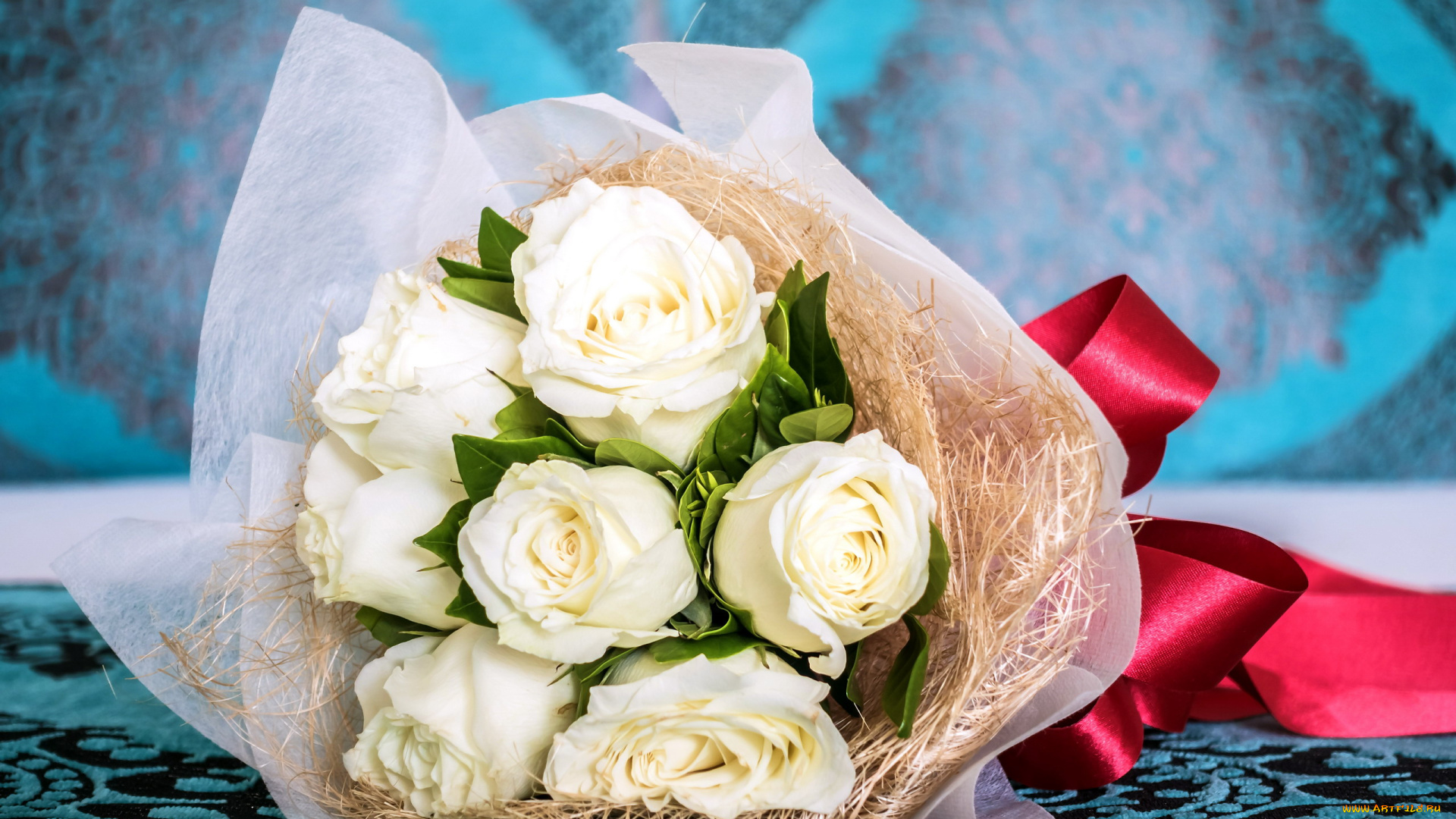 цветы, розы, упаковка, лента, букет