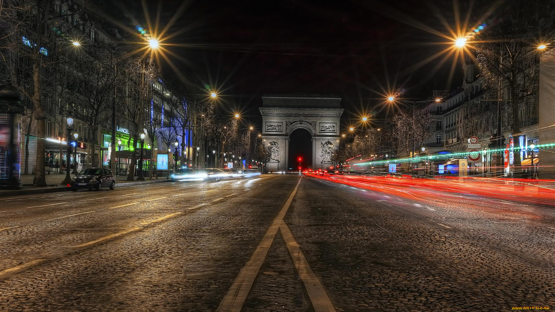 города, париж, , франция, париж, елисейские, поля