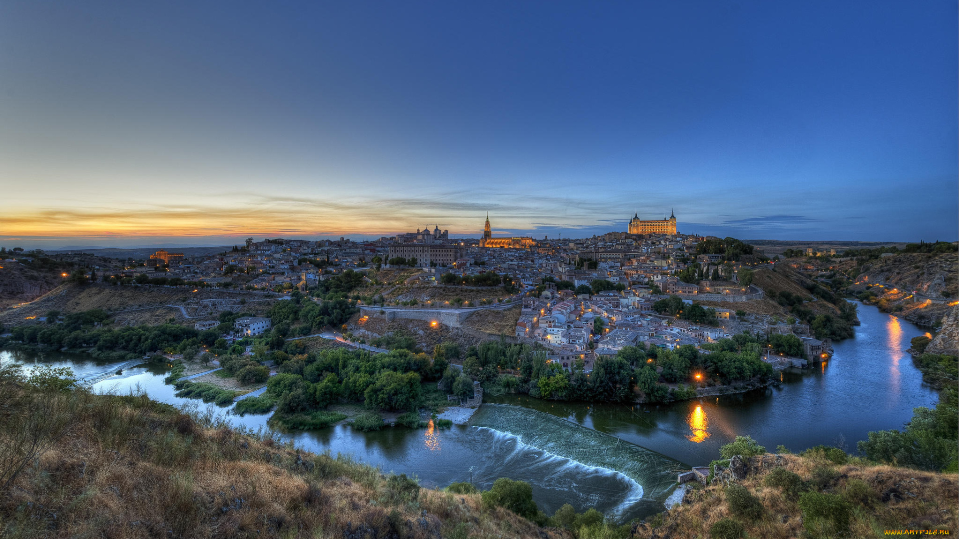 города, толедо, , испания, пейзаж, закат, толедо