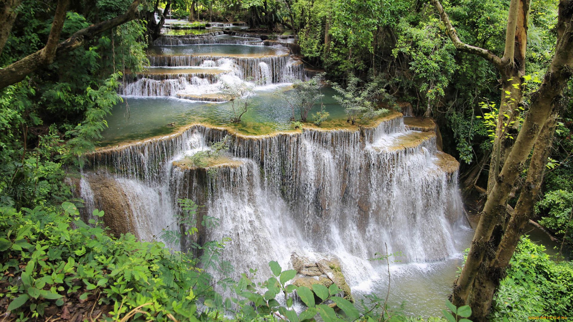 природа, водопады, джунгли, водопад, хуай, мае, хамин, таиланд, канчанабури