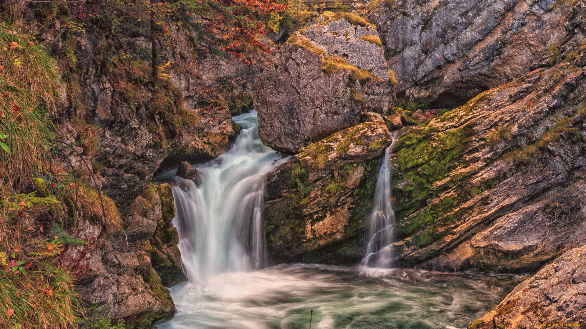 природа, водопады, река, лес, водопад