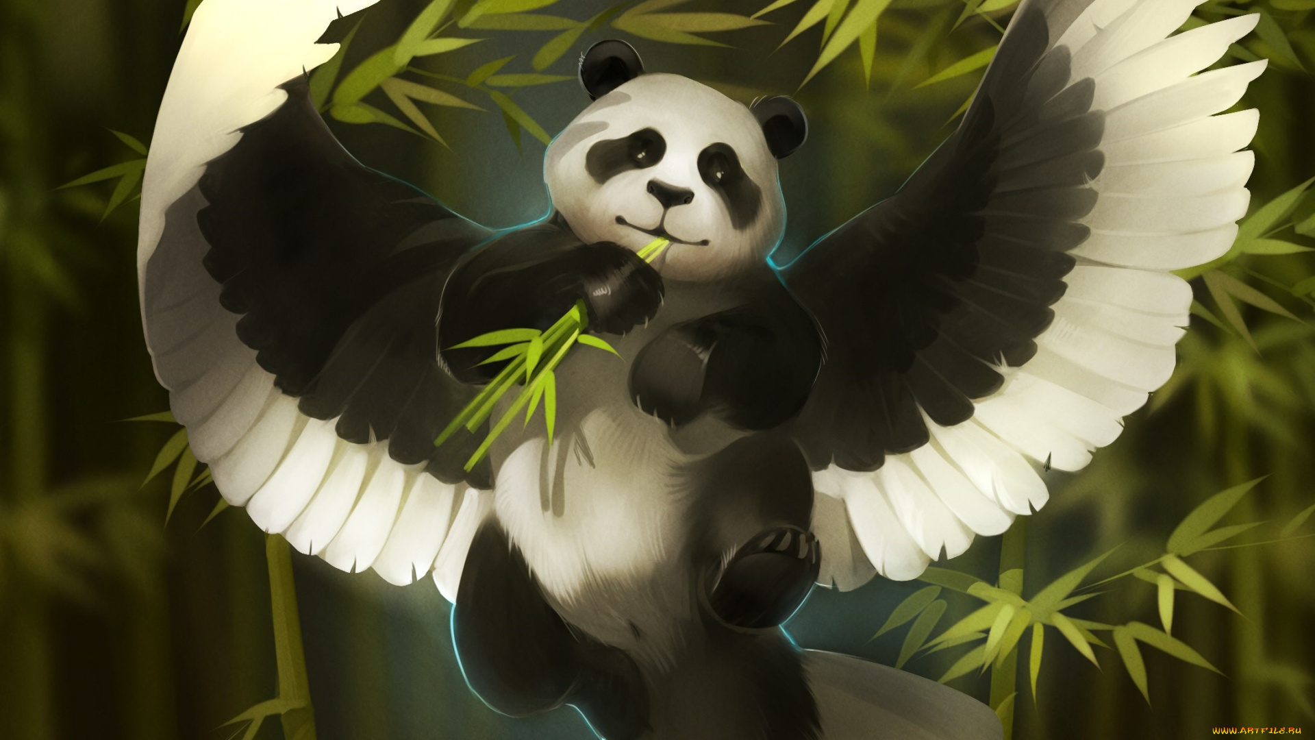 рисованное, животные, , сказочные, , мифические, бамбук, панда, art, gaudibuendia, фентези, александра, хитрова, крылья, арт