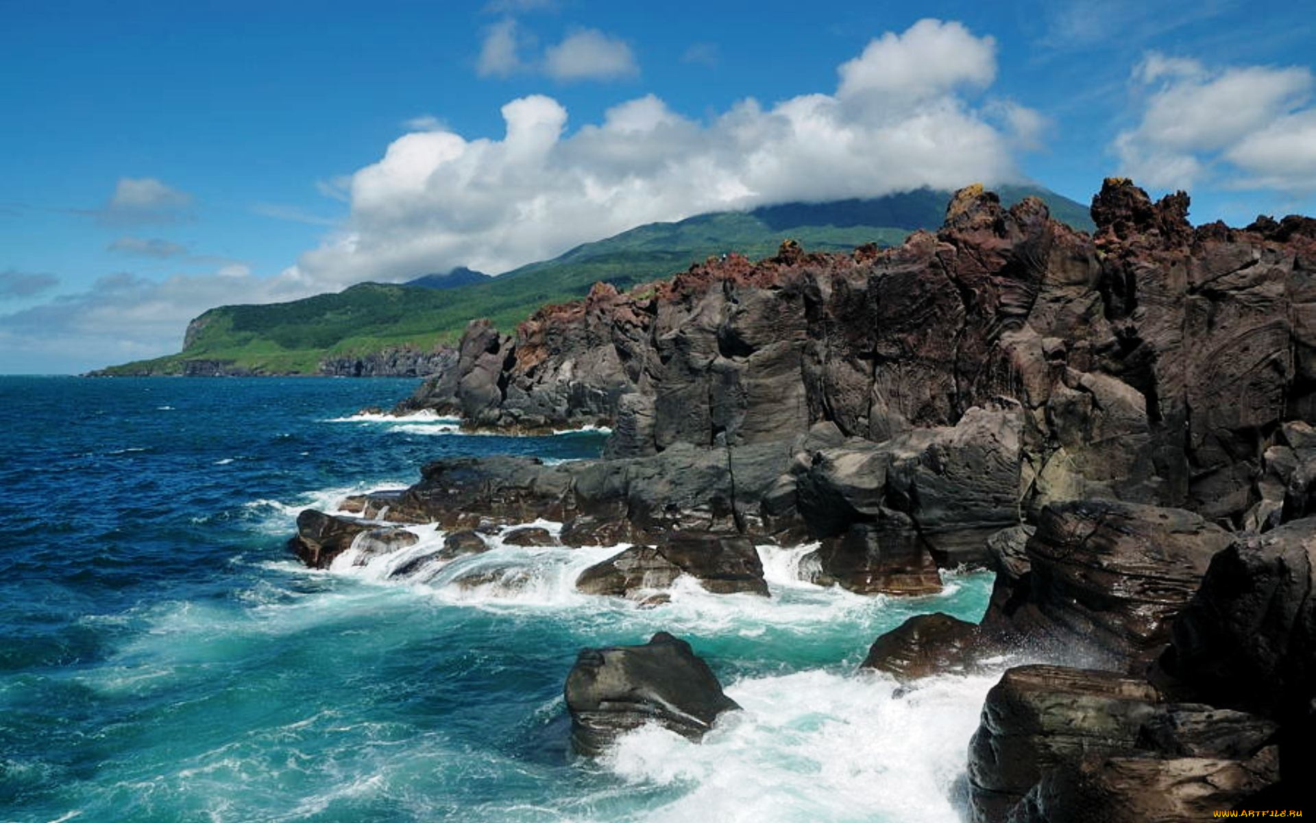 природа, побережье, россии, курильские, острова, скалистые, берега, остров, итуруп