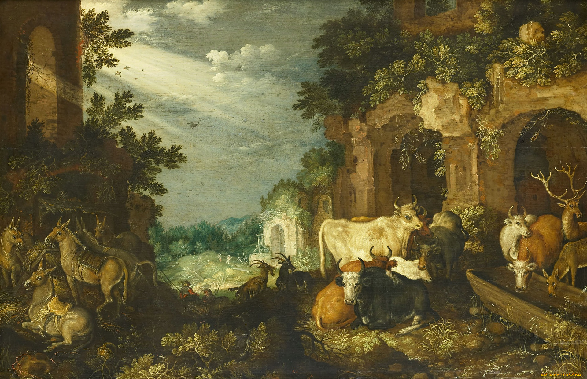 рисованное, живопись, дерево, картина, животные, масло, рулант, саверей