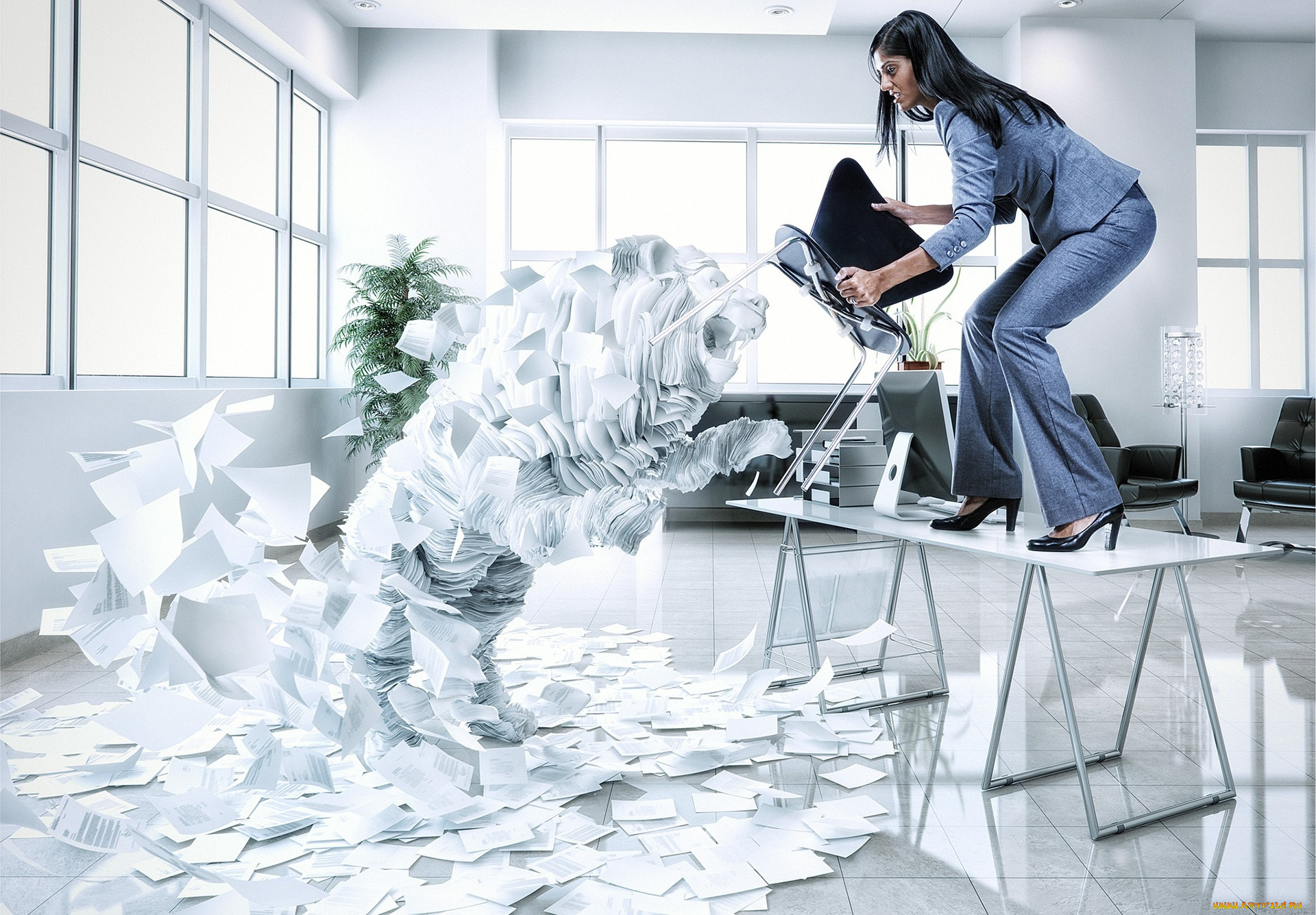 юмор, и, приколы, indigo, studios, девушка, стул, офис, атака, рендеринг, бумаги, ситуация, усталость, служащий, кипа