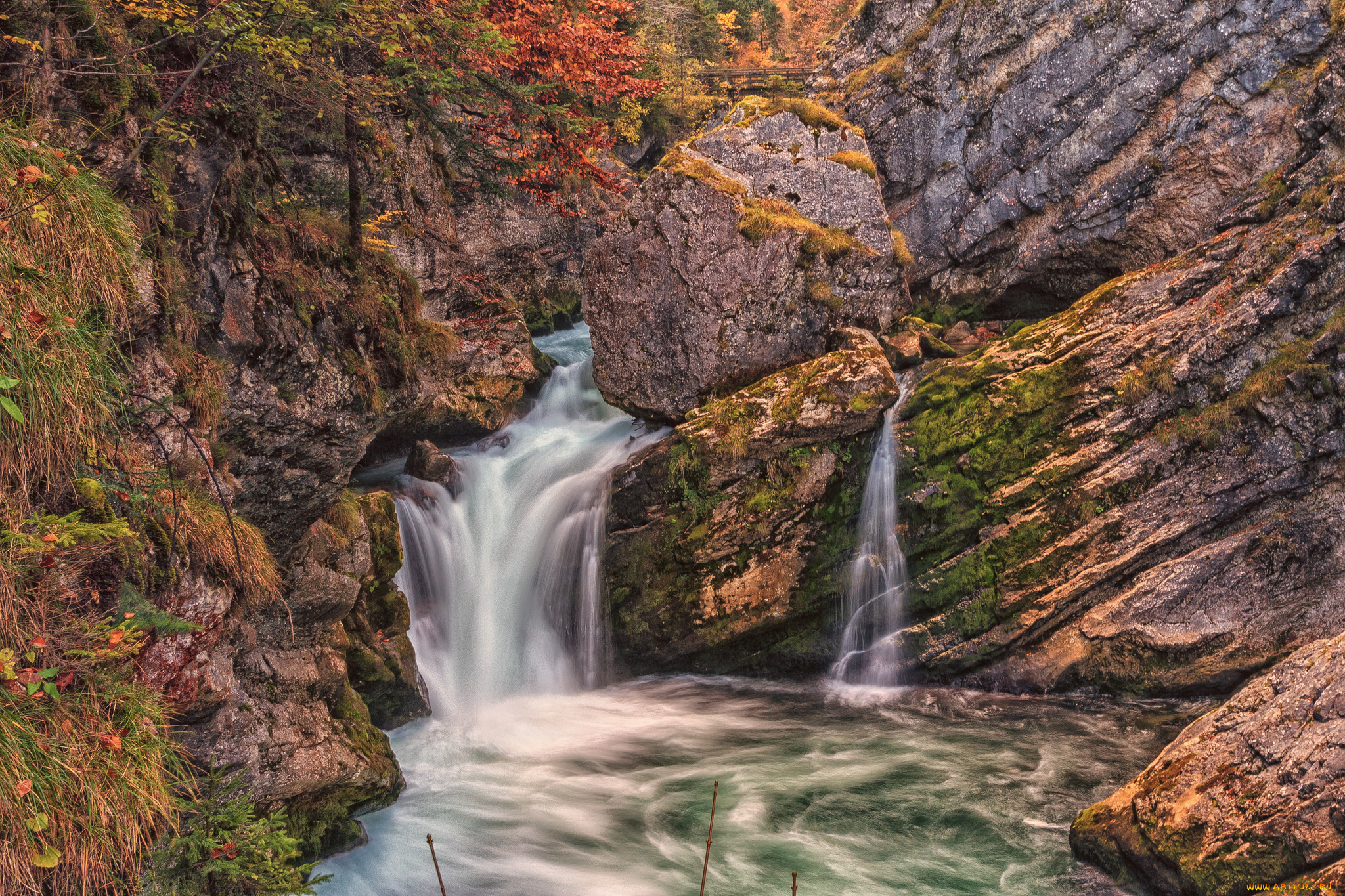 природа, водопады, река, лес, водопад