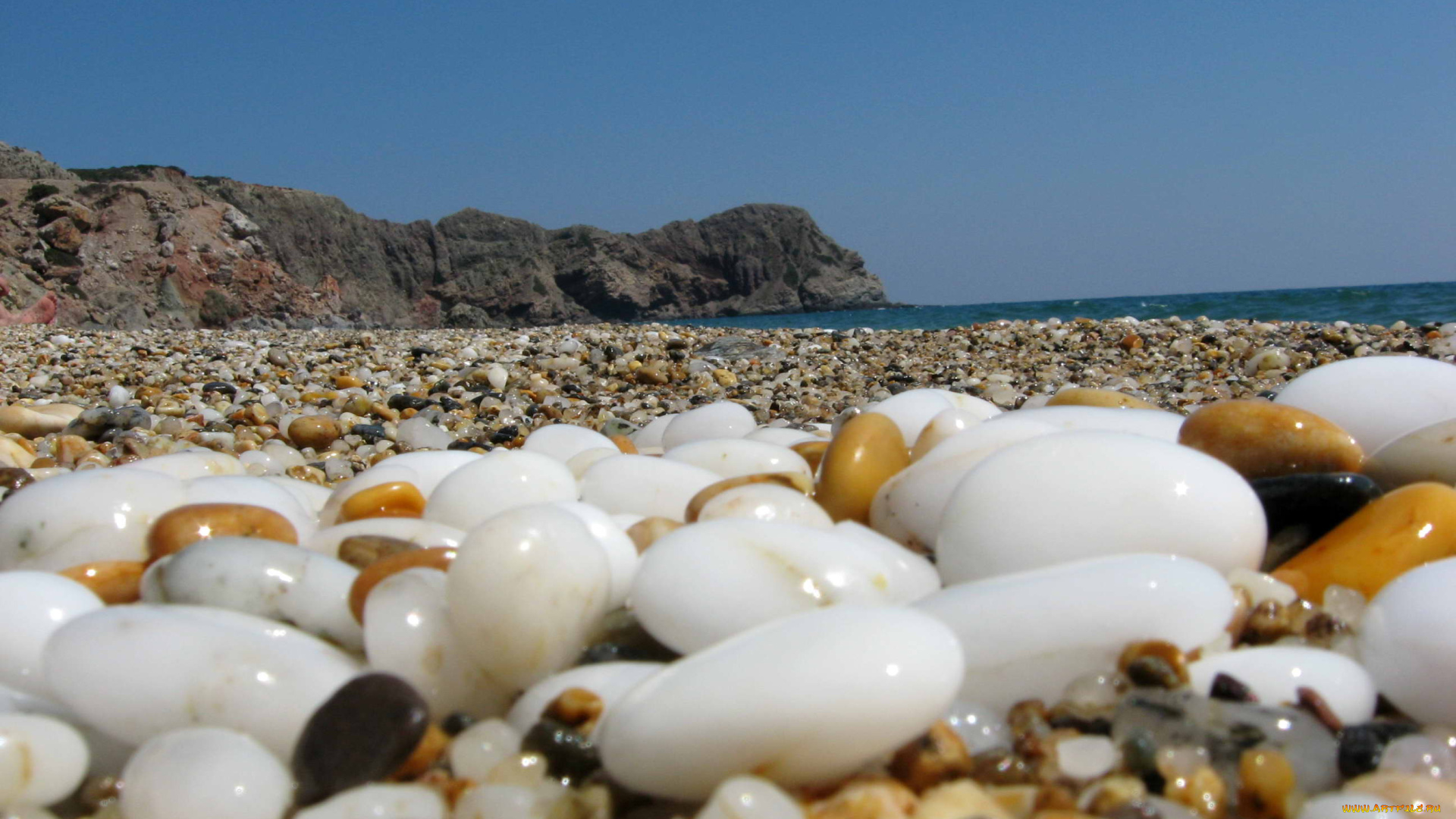 природа, побережье, море, небо, галька, скалы, берег