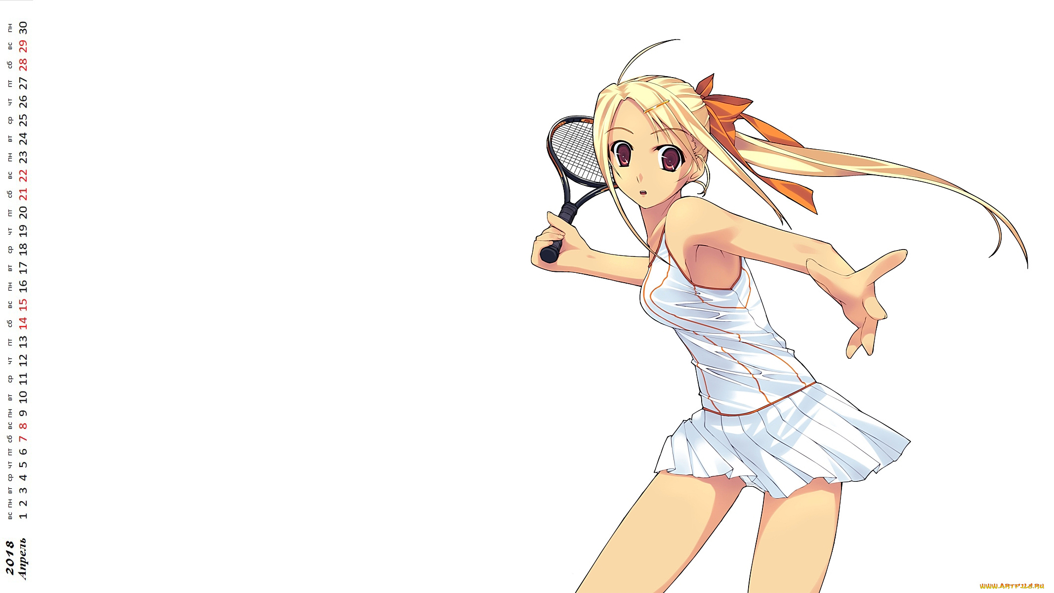 календари, аниме, девушка, взгляд, ракетка