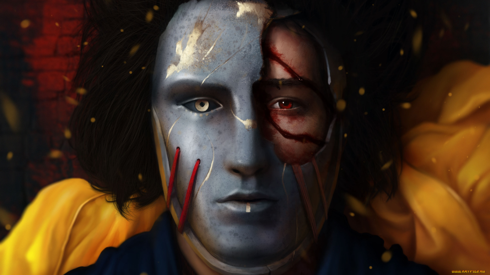 фэнтези, существа, мужчина, фон, взгляд, маска