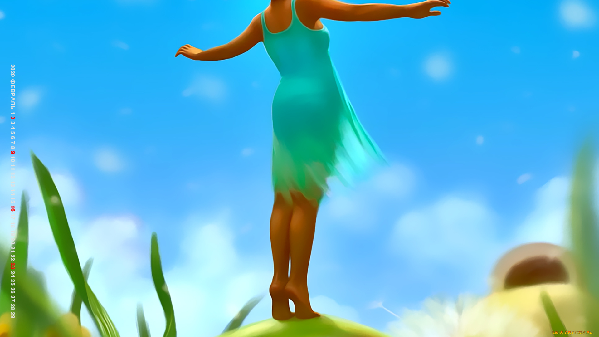 календари, фэнтези, девушка, маленькая, цветы, насекомое, природа, calendar, 2020