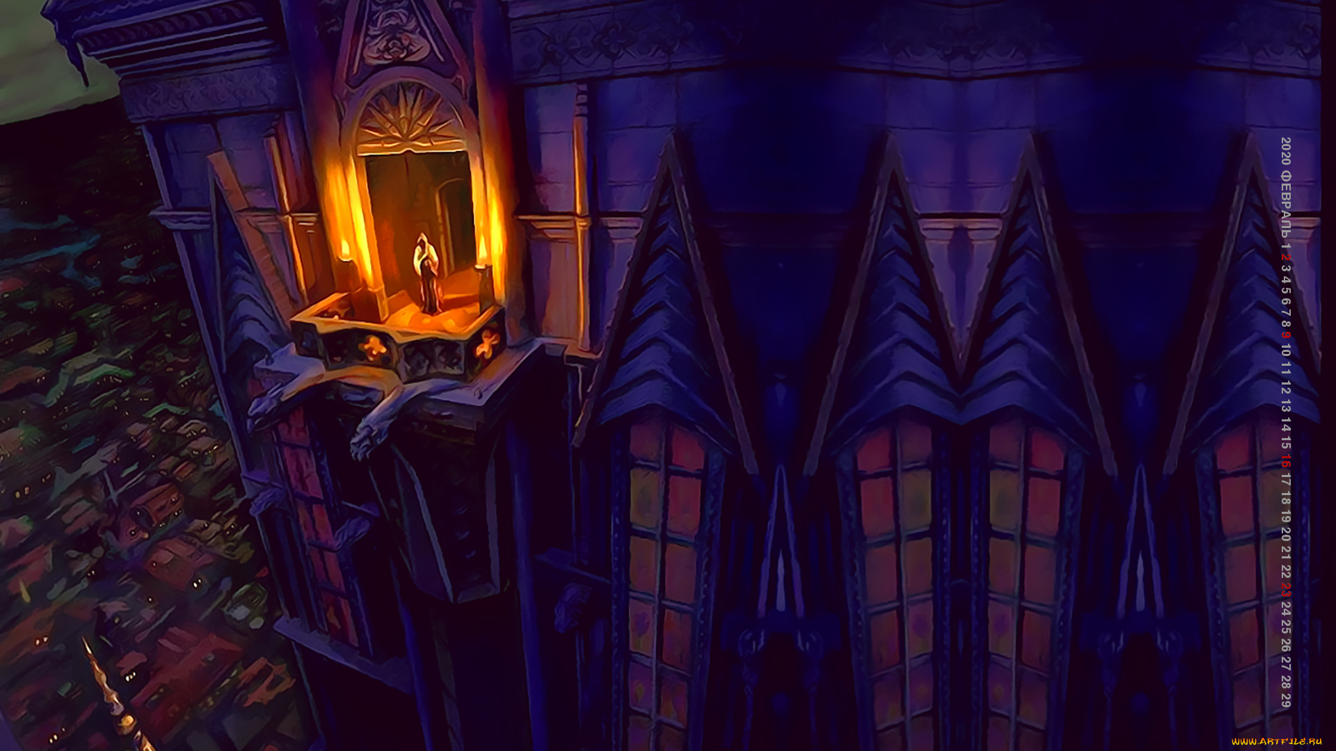 календари, фэнтези, город, здание, архитектура, проход, свет, calendar, 2020