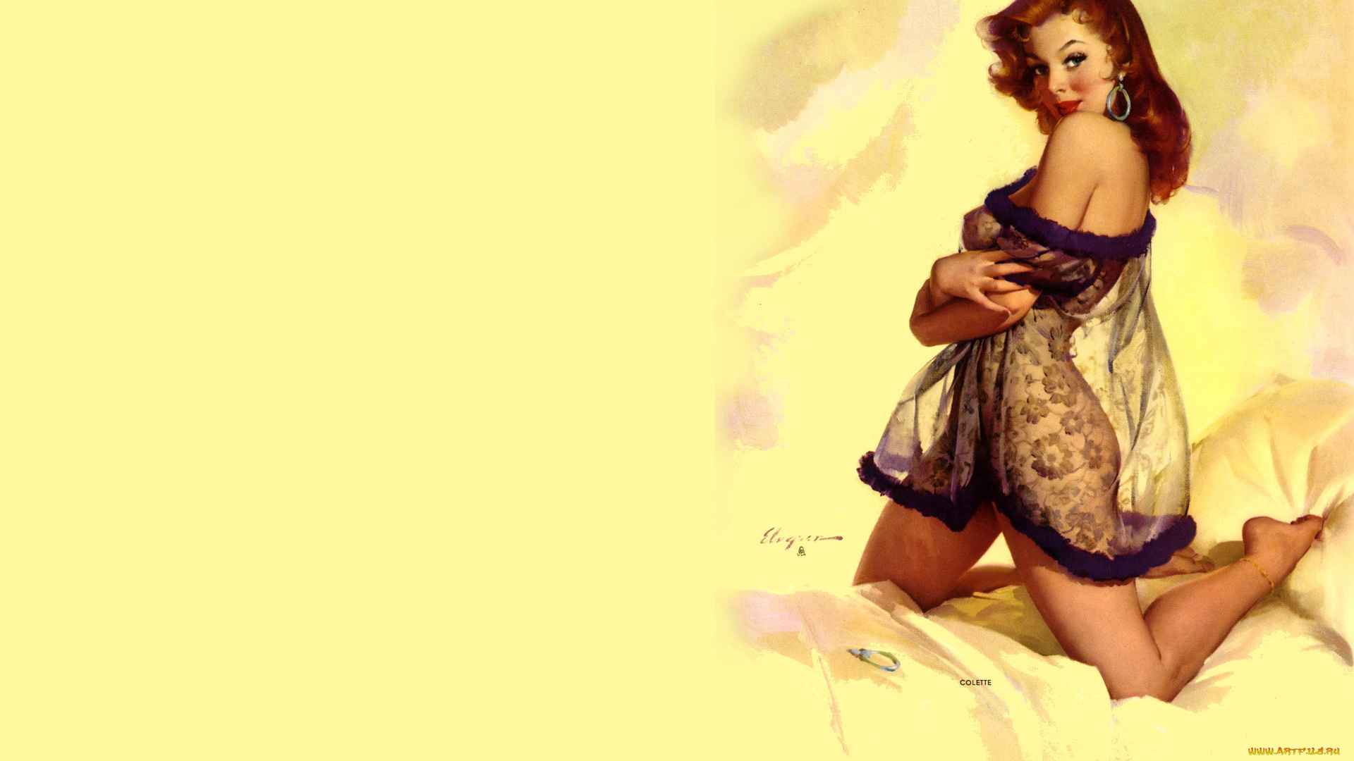 рисованное, люди, девушка, пеньюар