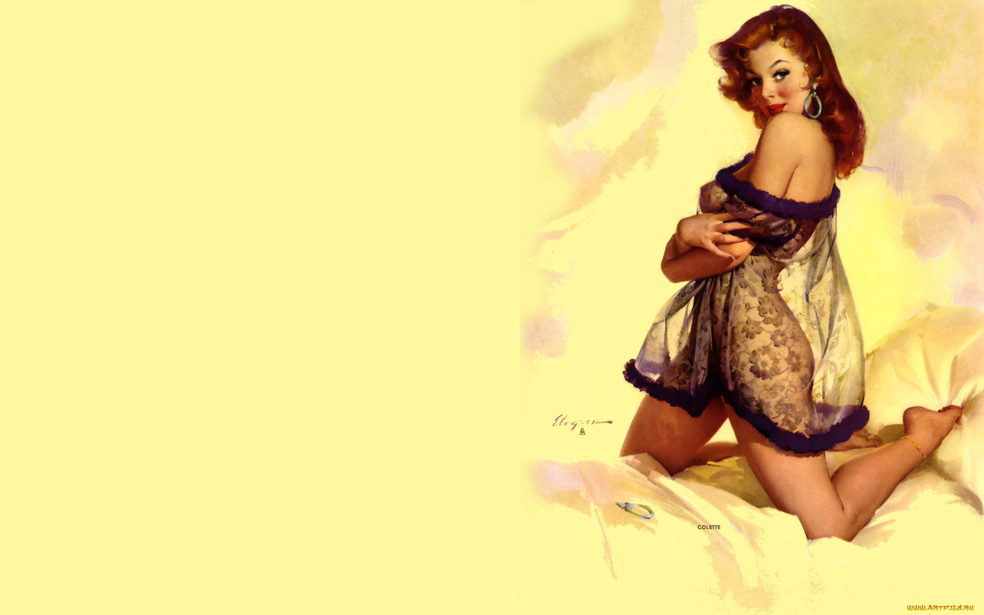 рисованное, люди, девушка, пеньюар