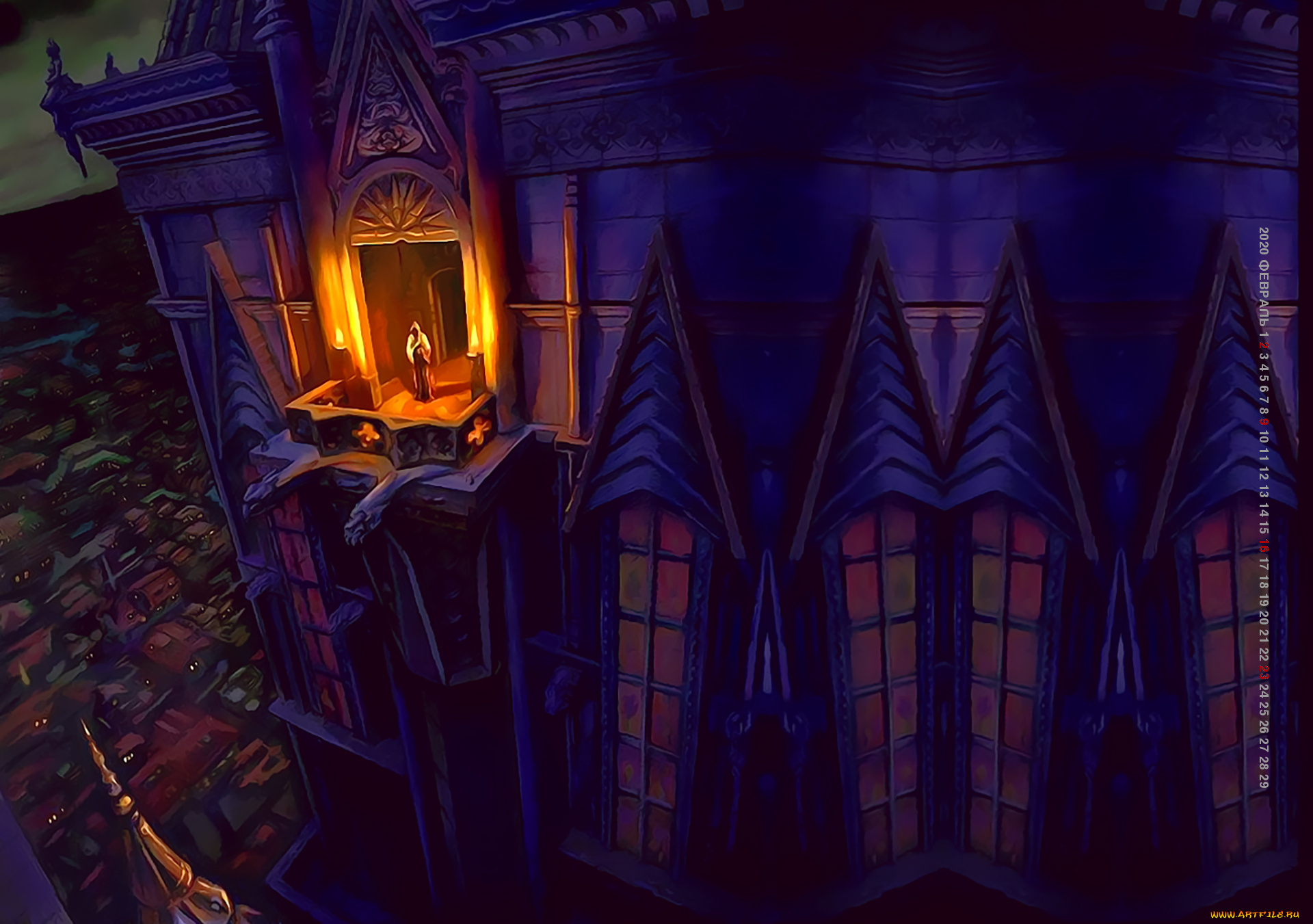 календари, фэнтези, город, здание, архитектура, проход, свет, calendar, 2020