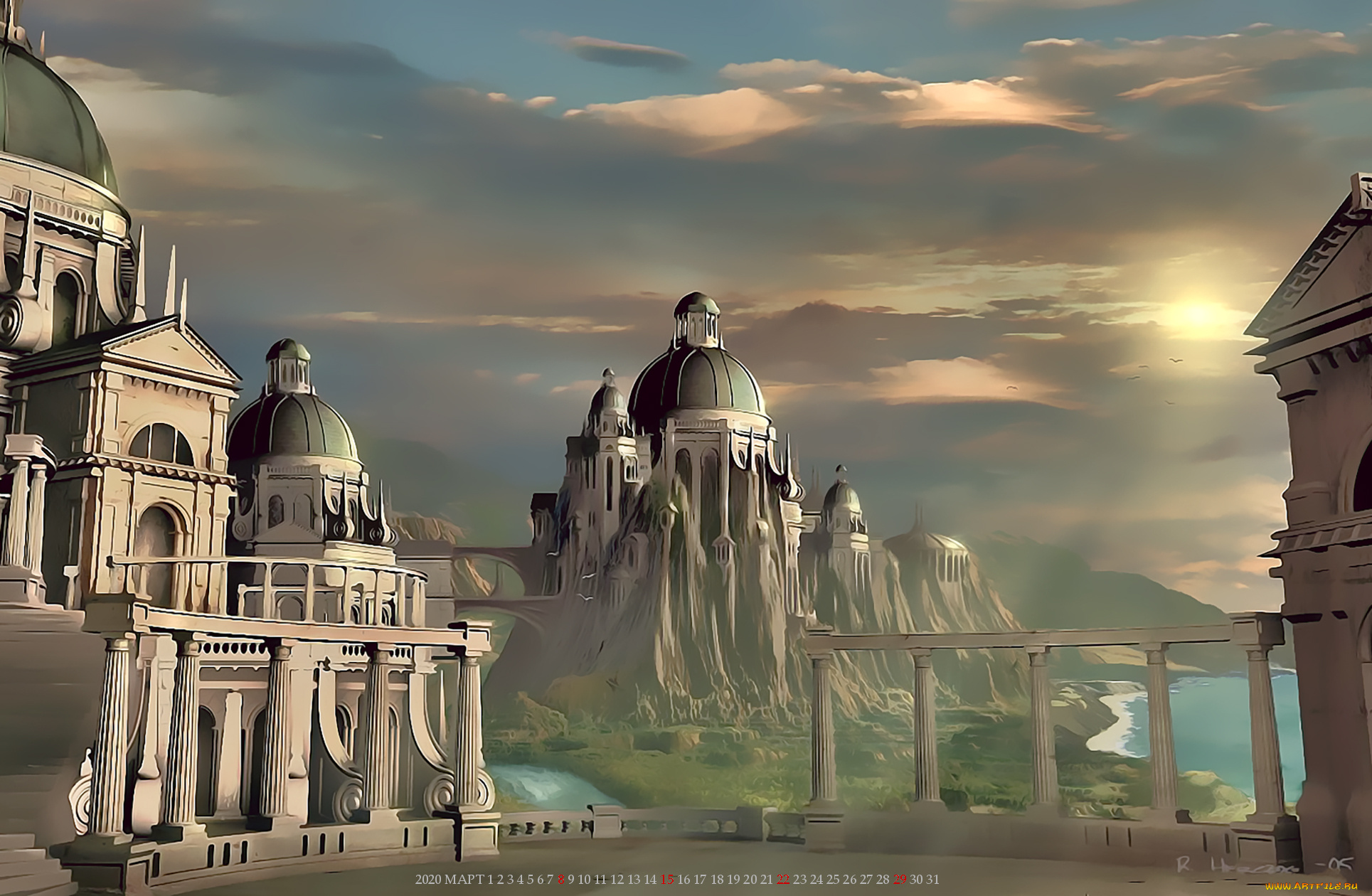 календари, фэнтези, город, здание, архитектура, calendar, 2020