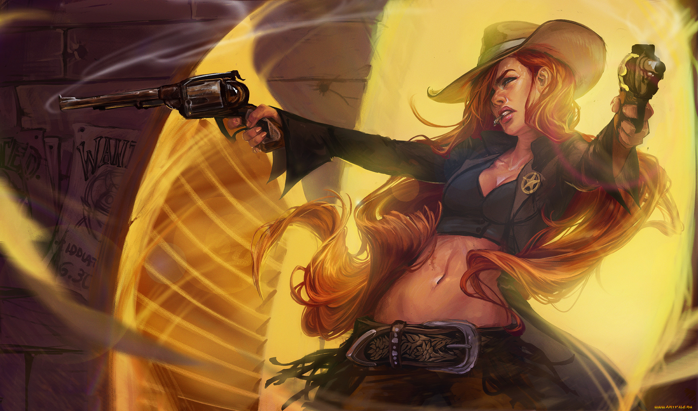 видео, игры, league, of, legends, девушка, фон, шляпа, шериф, револьвер