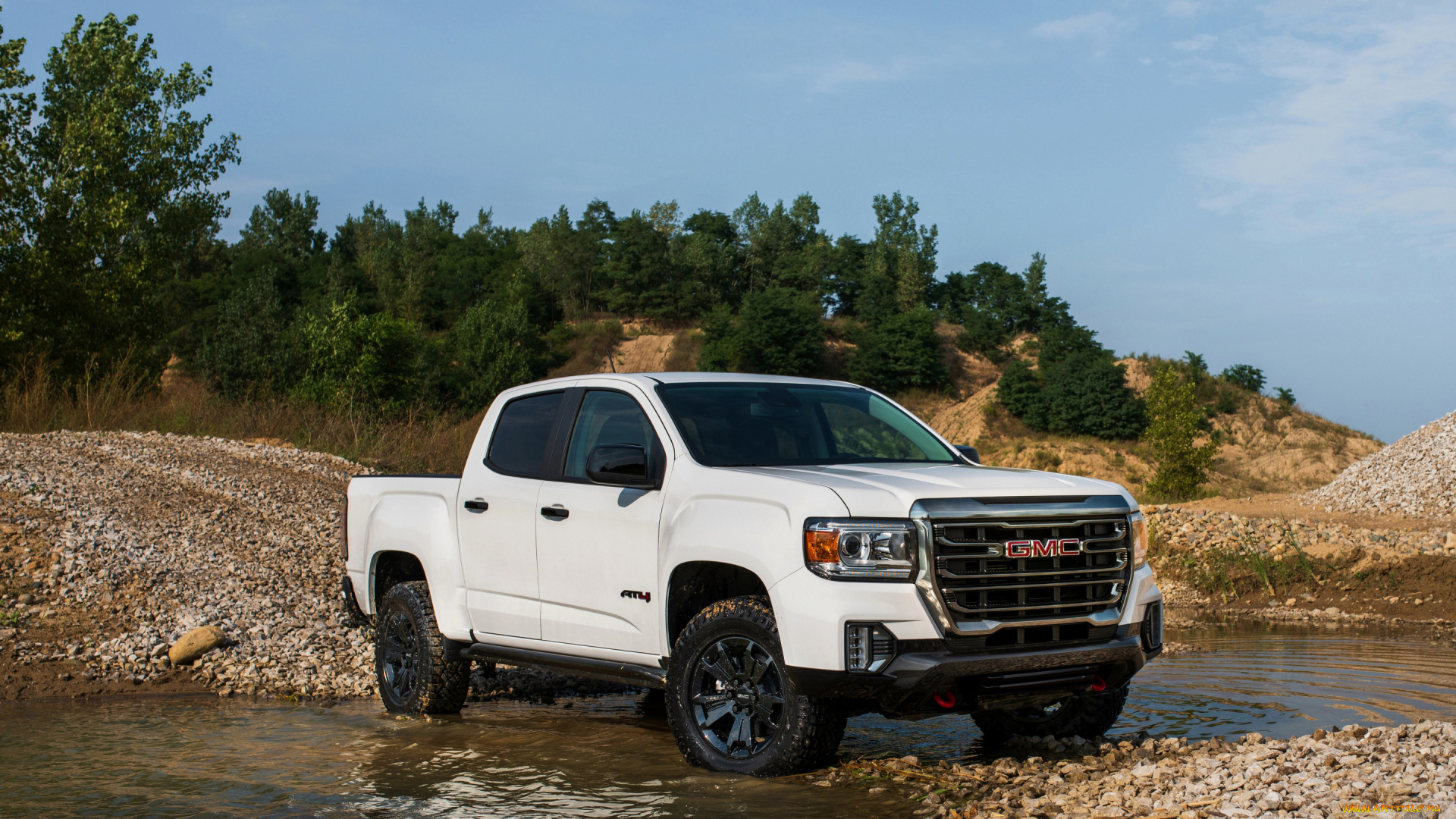2021, gmc, canyon, at4, crew, cab, автомобили, gm-gmc, 2021, gmc, canyon, at4, crew, cab, вид, спереди, экстерьер, новый, белый, американские, пикап