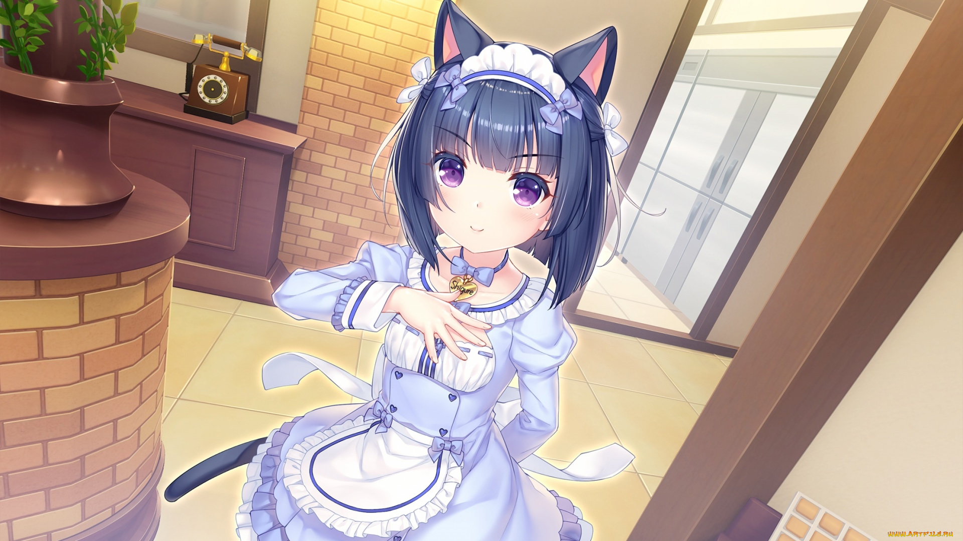 аниме, nekopara, minazuki, shigure, ушки, униформа, телефон