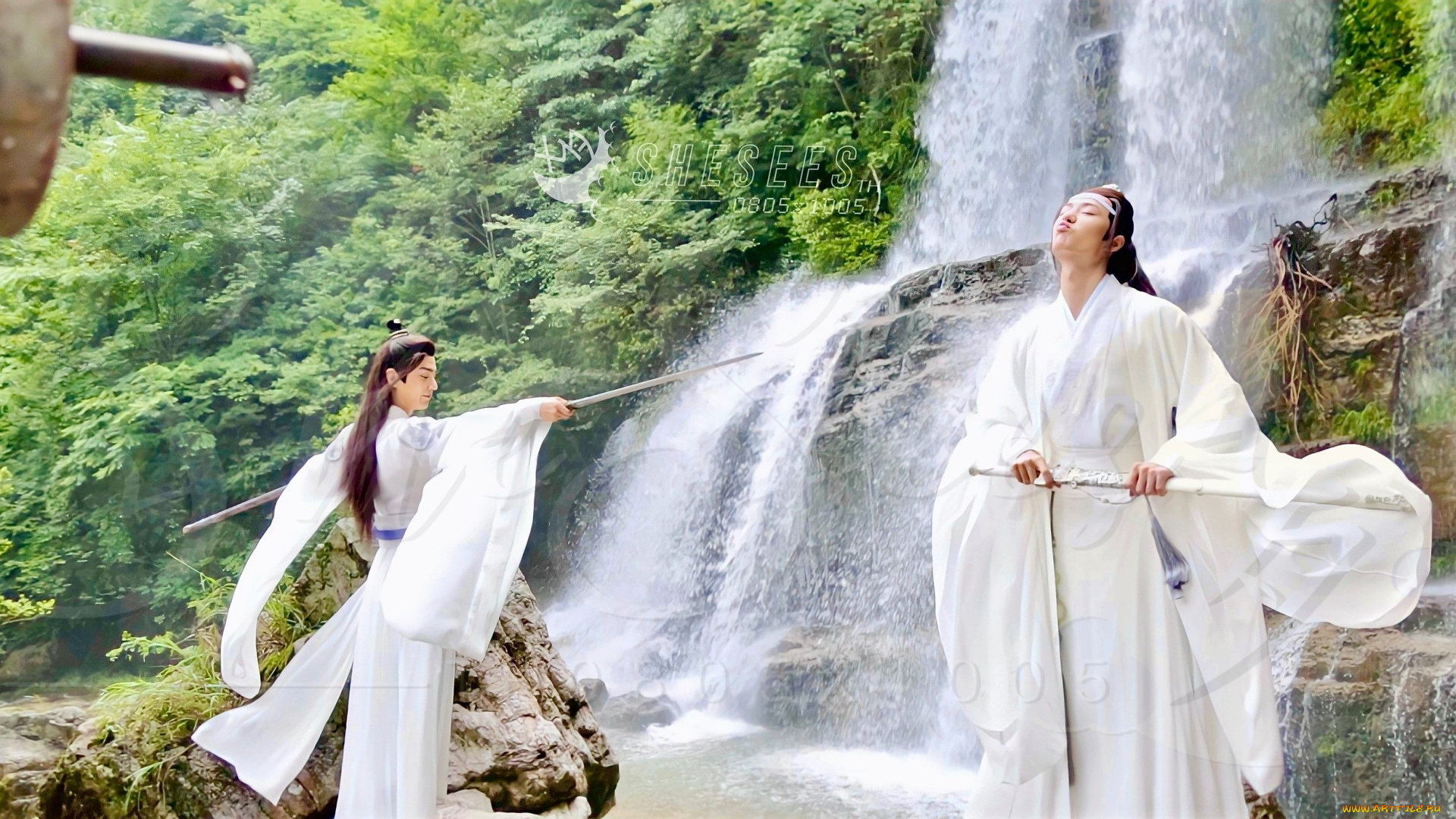 разное, знаменитости, ван, ибо, сяо, чжан, съемки, костюмы, водопад