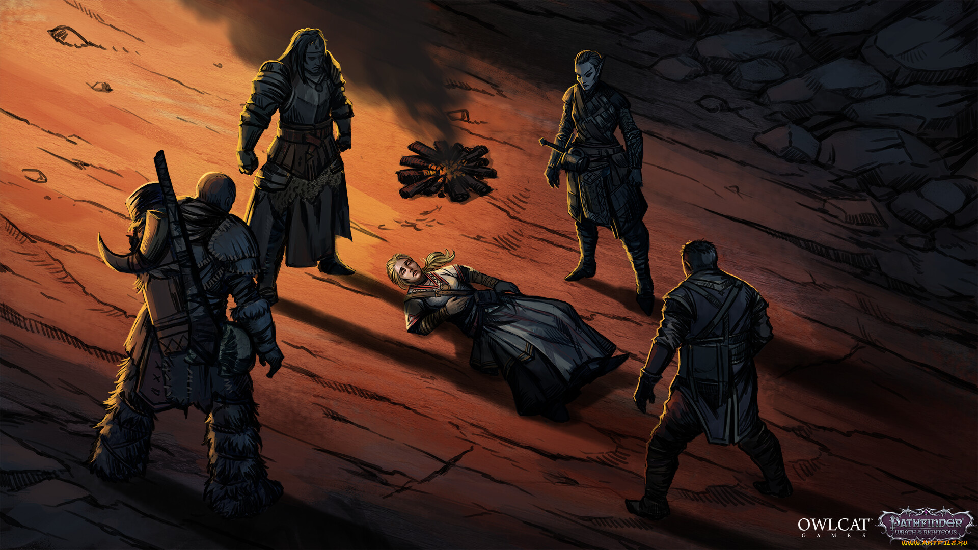 видео, игры, pathfinder, , wrath, of, the, righteous, люди, тело, костер