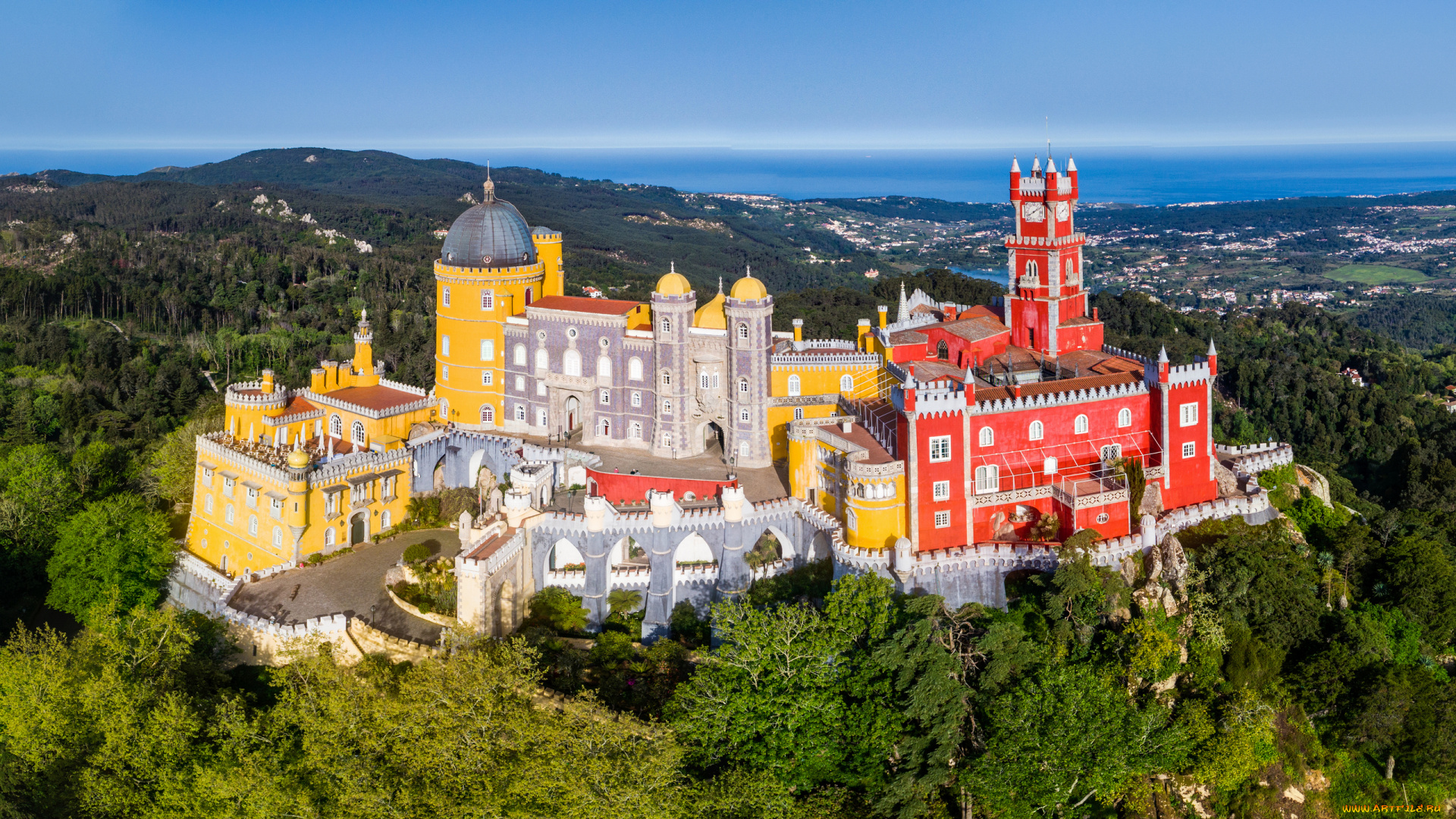 города, -, дворцы, , замки, , крепости, трей, рэтклифф, фотография, дворец, пена, португалия, здание, деревья, pena, palace, trey, ratcliff