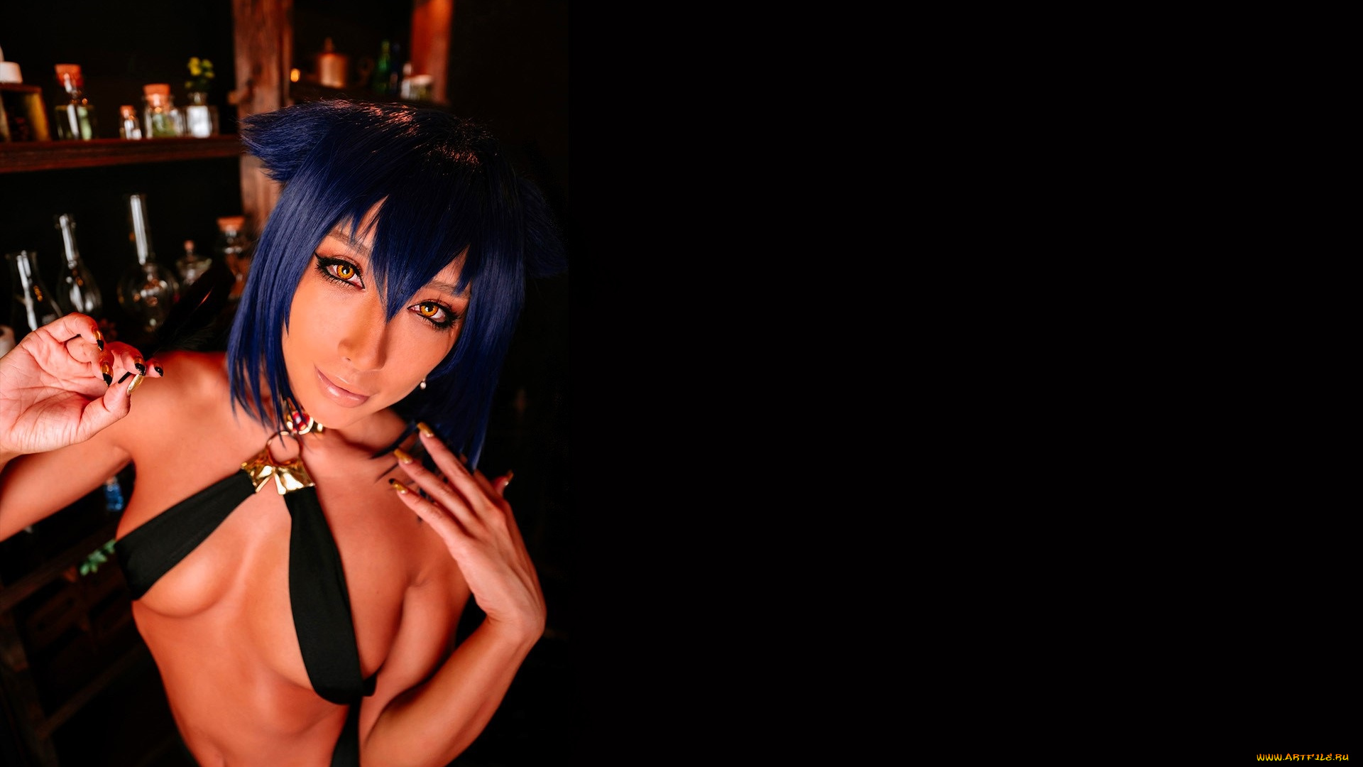 девушки, nonsummerjack, синие, волосы, наряд, полки