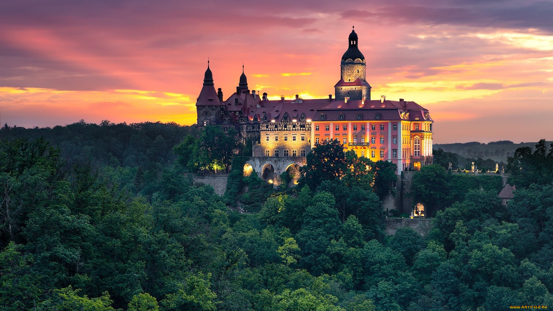 ksiaz, castle, poland, города, замки, польши, ksiaz, castle