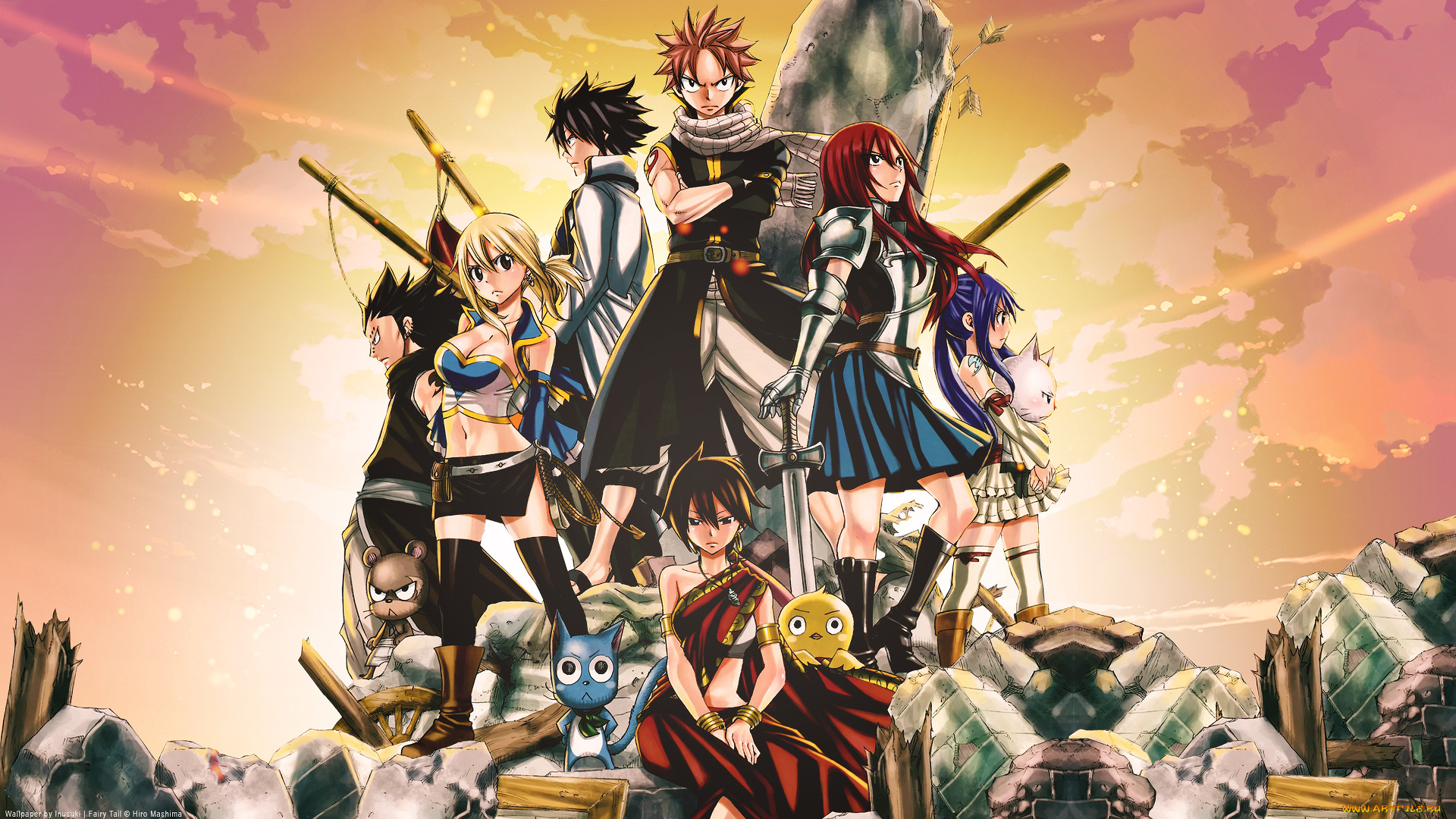 аниме, fairy, tail, natsu, dragneel, wendy, lucy, happy, gray, erza, scarlet, драконы, маги, волшебники, gajeel