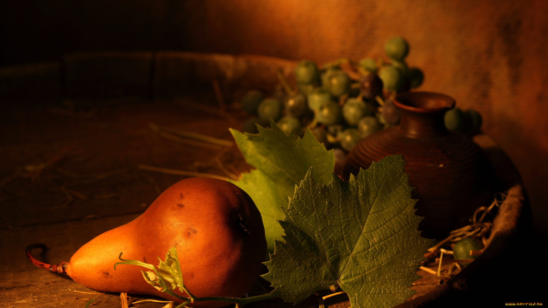 еда, груши, виноградный, лист