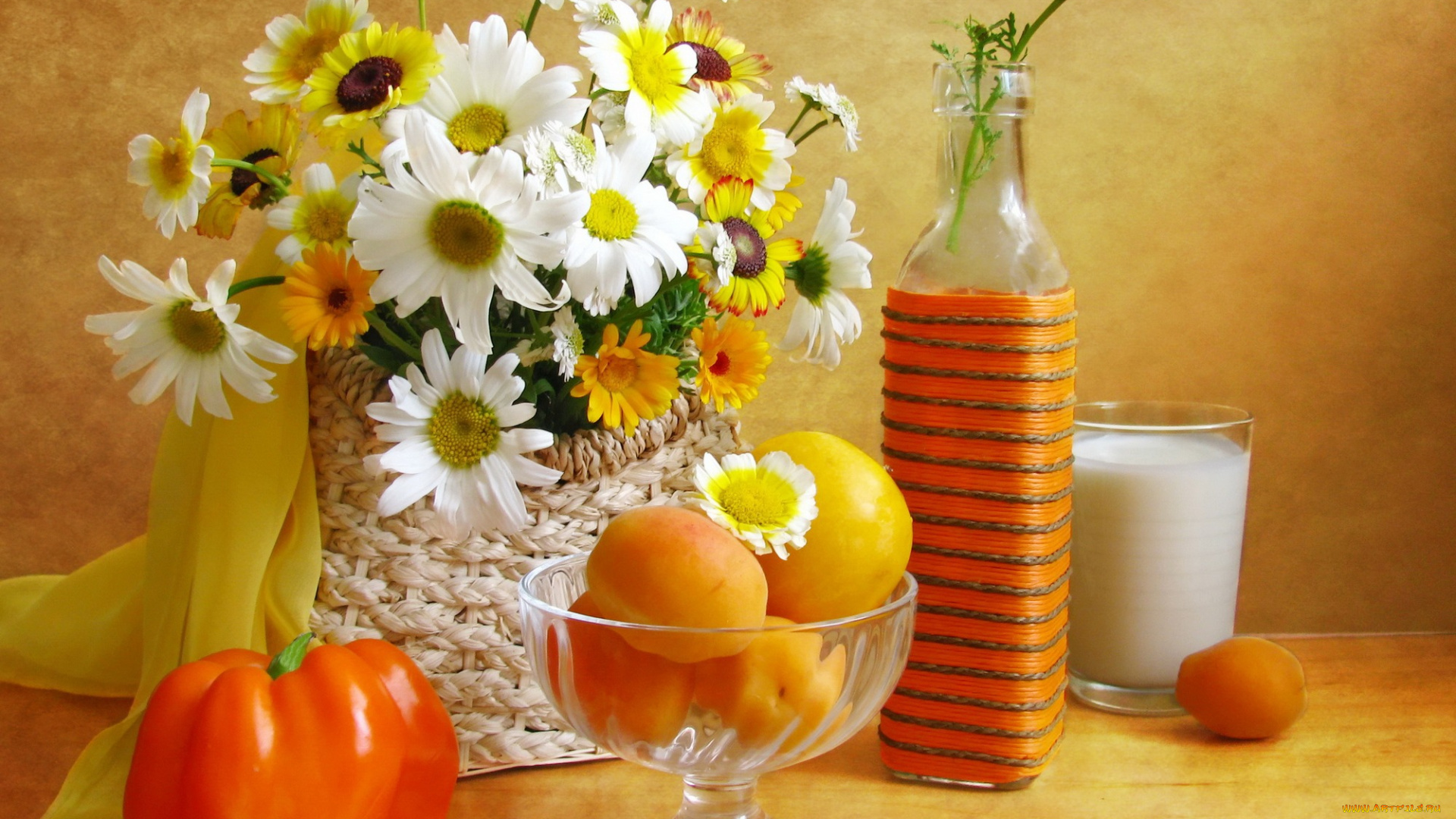 еда, натюрморт, цветы