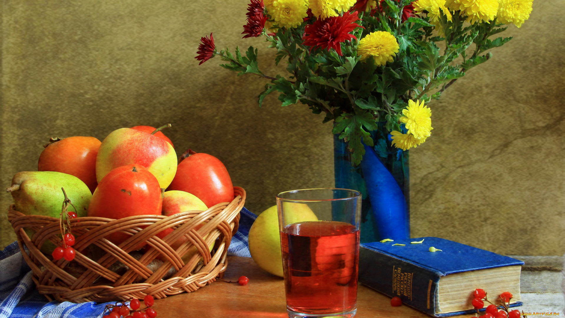 еда, натюрморт, цветы, фрукты