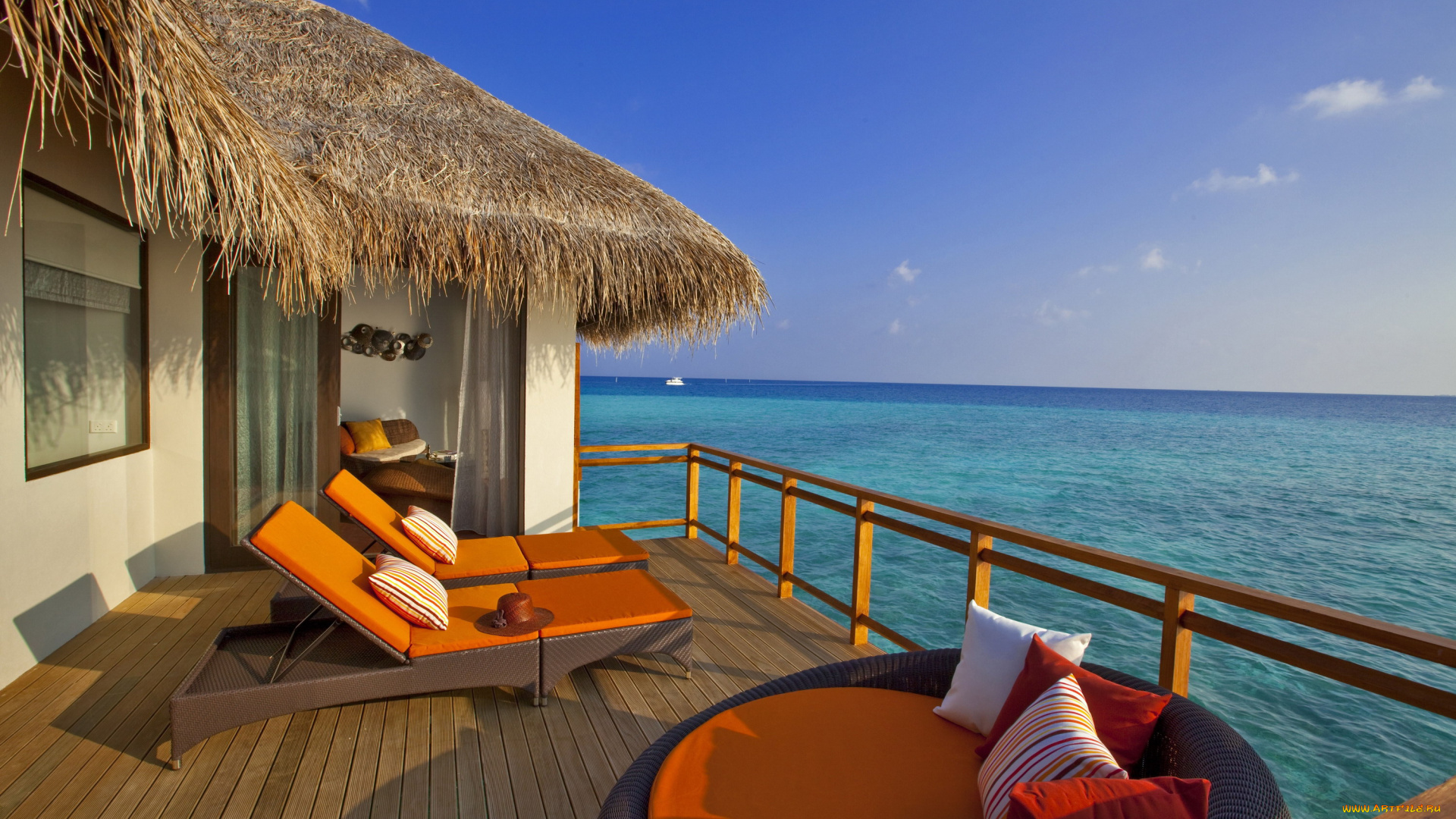 интерьер, веранды, террасы, балконы, море, лежаки