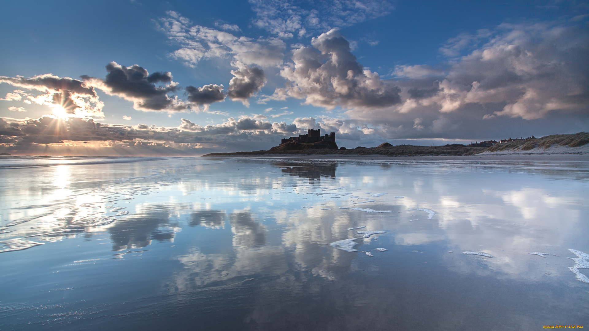морской, пейзаж, природа, моря, океаны, англия, нортумберленд, море, берег, замок, bamburgh, castle